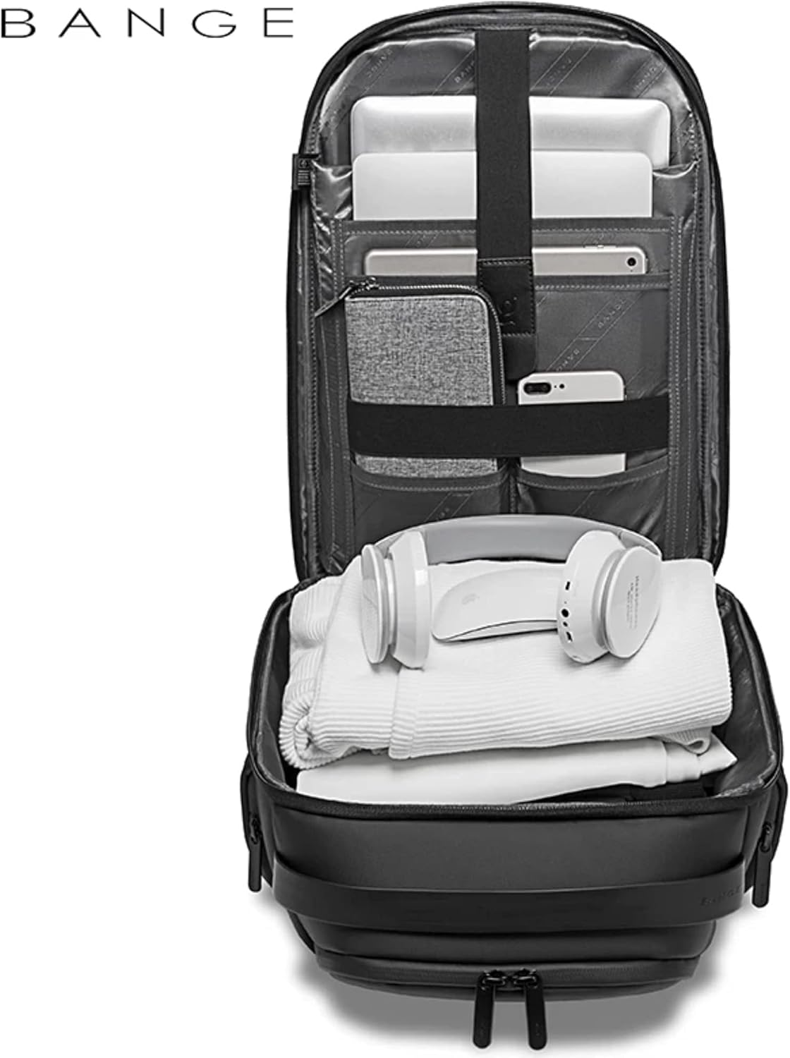 BANGE Smart Trendy 20L Durable Oxford Backpacks Anti-Theft USB Waterproof 1.2KG W 15.6In Laptop School Travel Black Bags,7277,Large, Black, Large, Daypack Backpacks