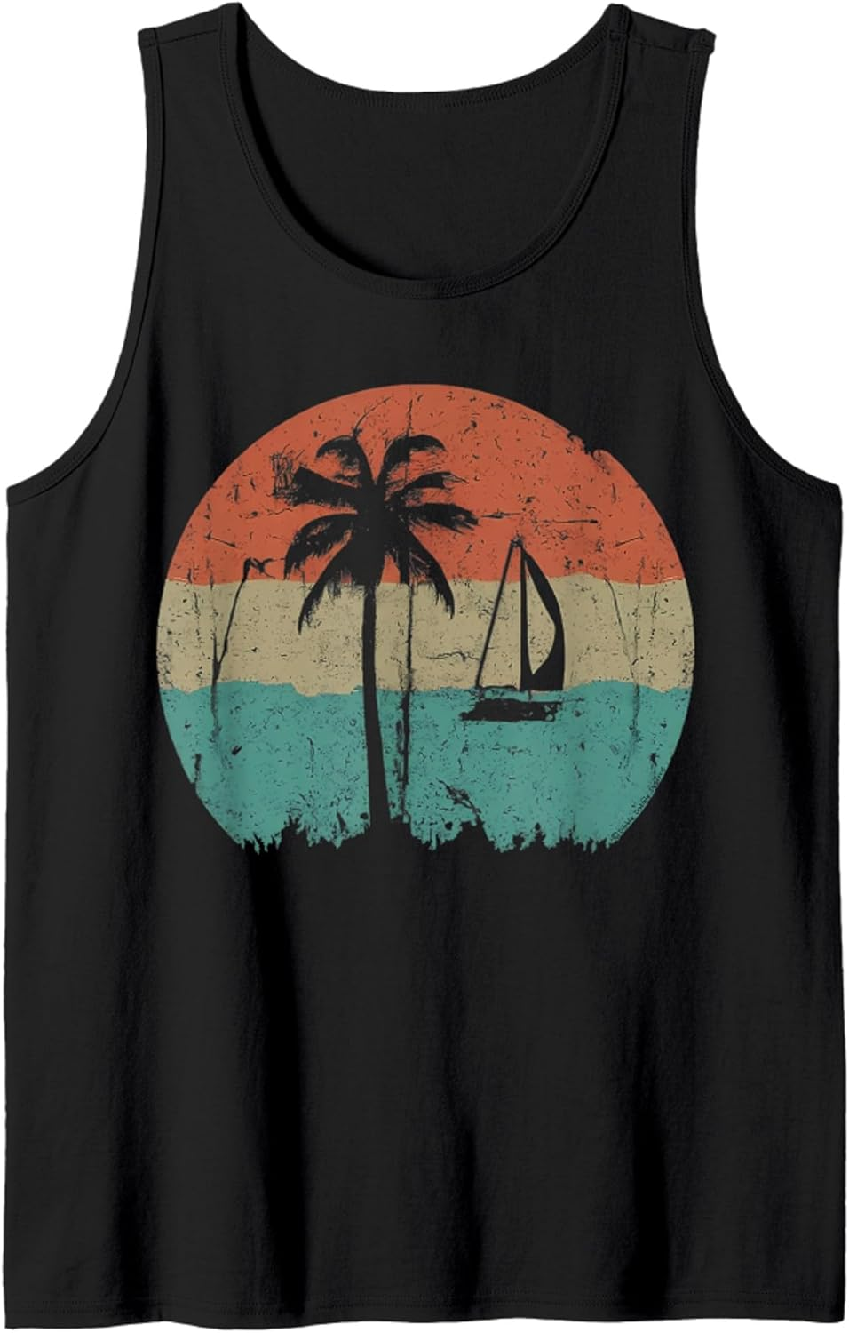 Tropical Beach Palm Trees Vintage Retro Style 70S 80S Tank Top T-Shirt for Men Crew Neck Tee Shirt