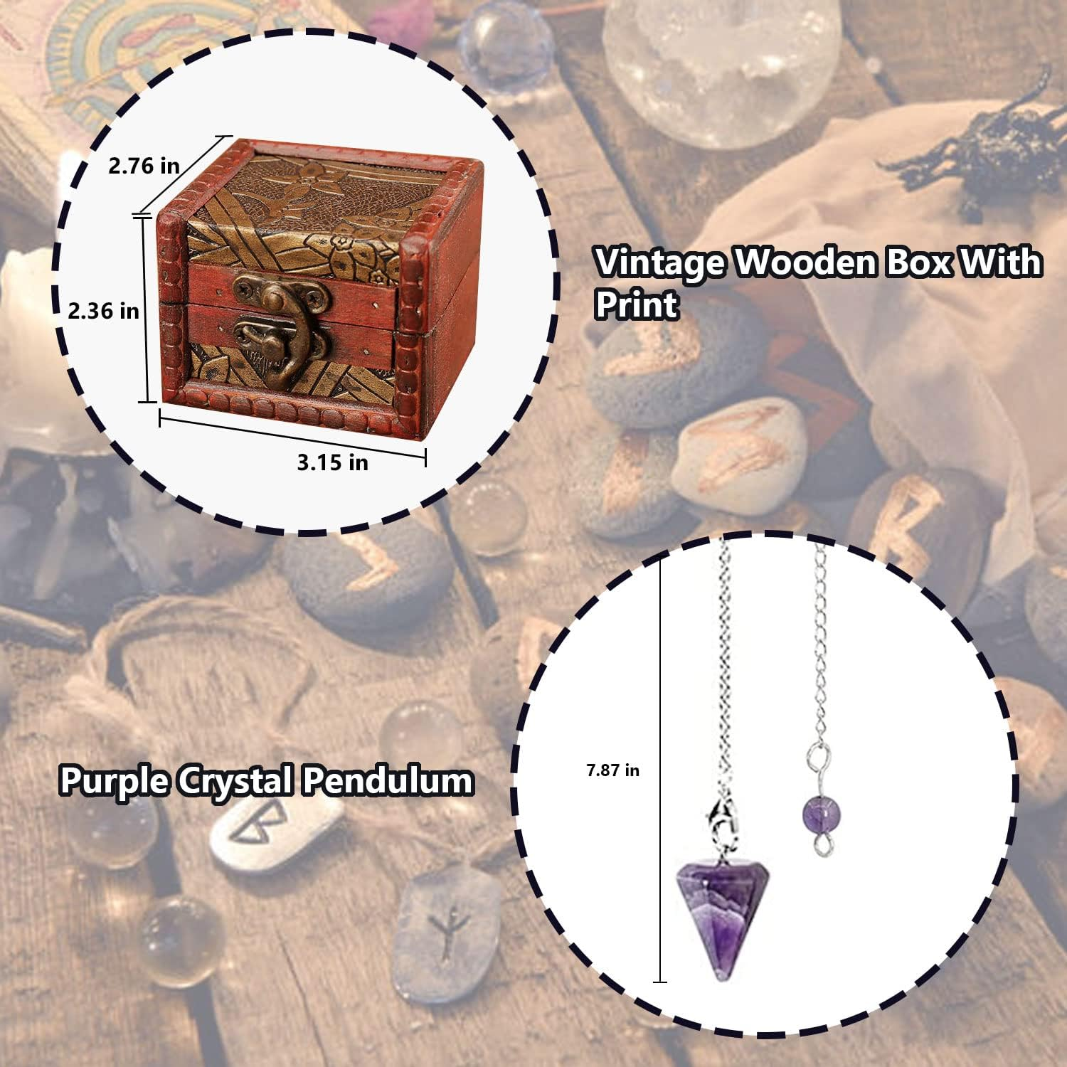 6 Pcs Tarot Divination Dice Set with Astrology Dice, Amethyst Pendulum, Witch Pendulum Board, Card Case, Witchcraft Kit - Metaphysical Supplies for Beginners image number 5