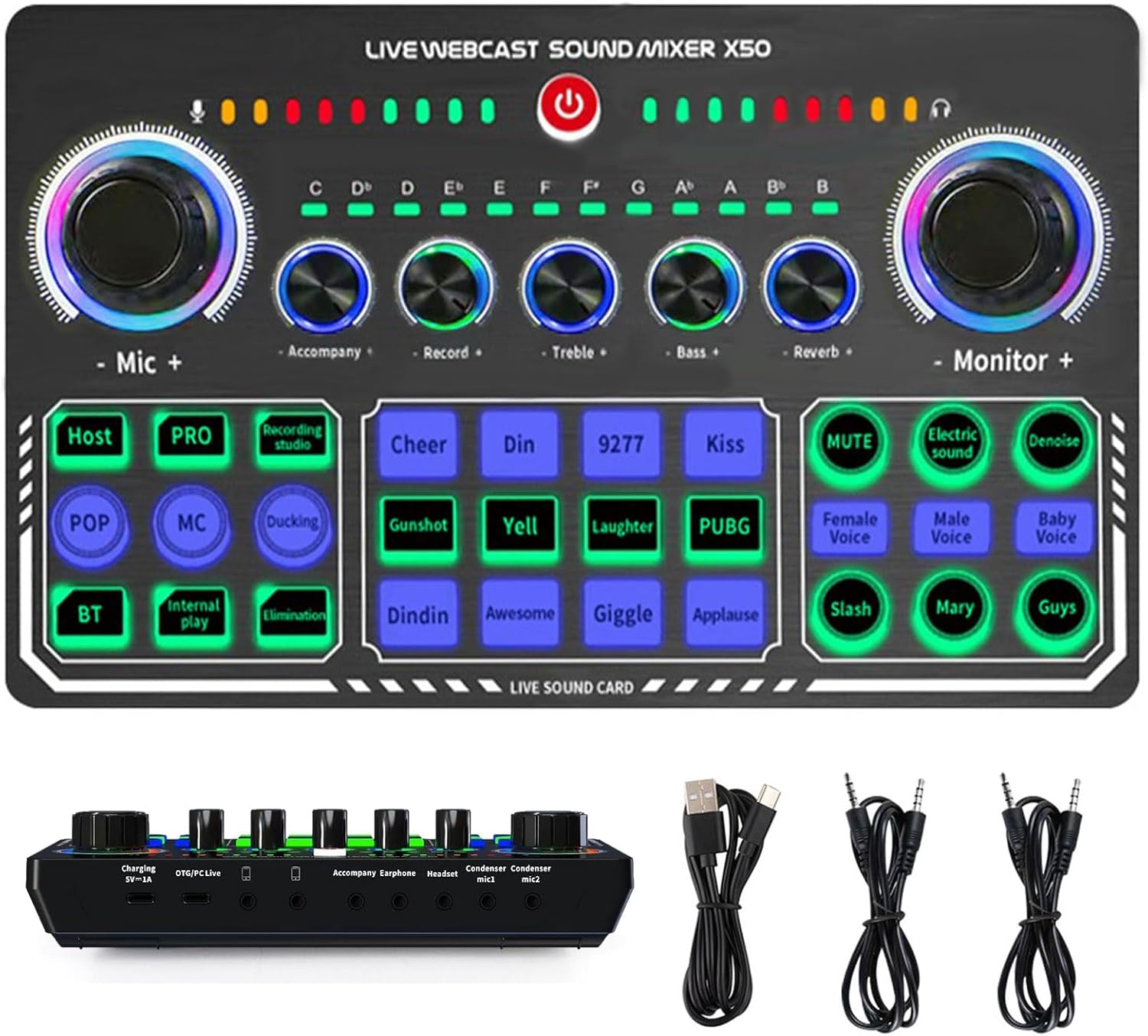 Annuoyi Professional Audio Mixer,Sound Card Mixer,X50 Portable Audio Mixer with DJ Mixer Effects and Voice Changer for Singing/Pc Video Chat/Live Streaming/Broadcast/Karaoke image number 5