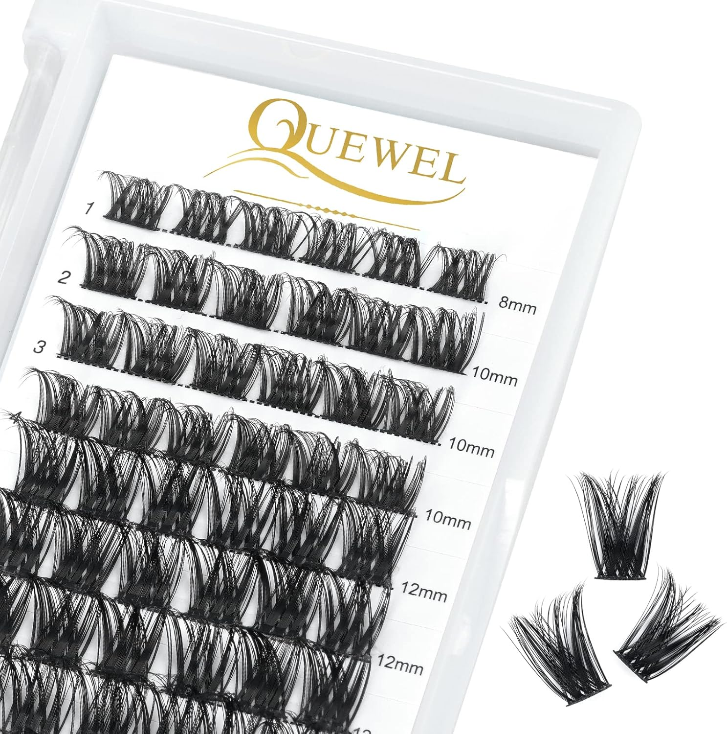 QUEWEL Cluster Lashes 72 Pcs Wide Stem Individual Lashes D Curl 8-16Mm Length DIY Eyelash Extension False Eyelashes Natural&Mega Styles Soft for Personal Makeup Use at Home (Mega-D-Mix8-16)