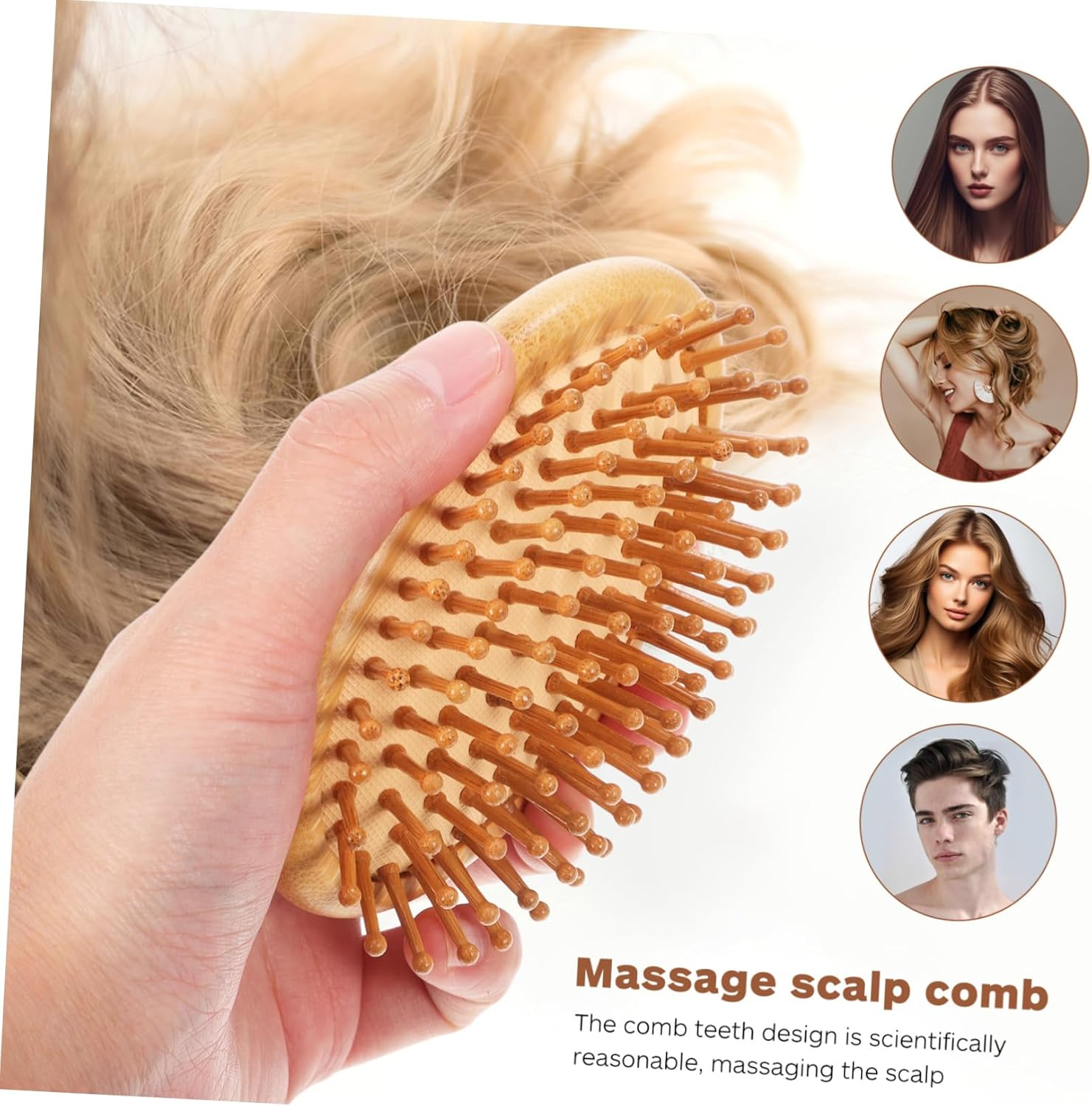 SHERCHPRY Bamboo Hair Brush Scalp Massager Detangling Comb for Curly Hair Natural Bamboo Anti-Static Suitable for Men and Women for Daily Use image number 5
