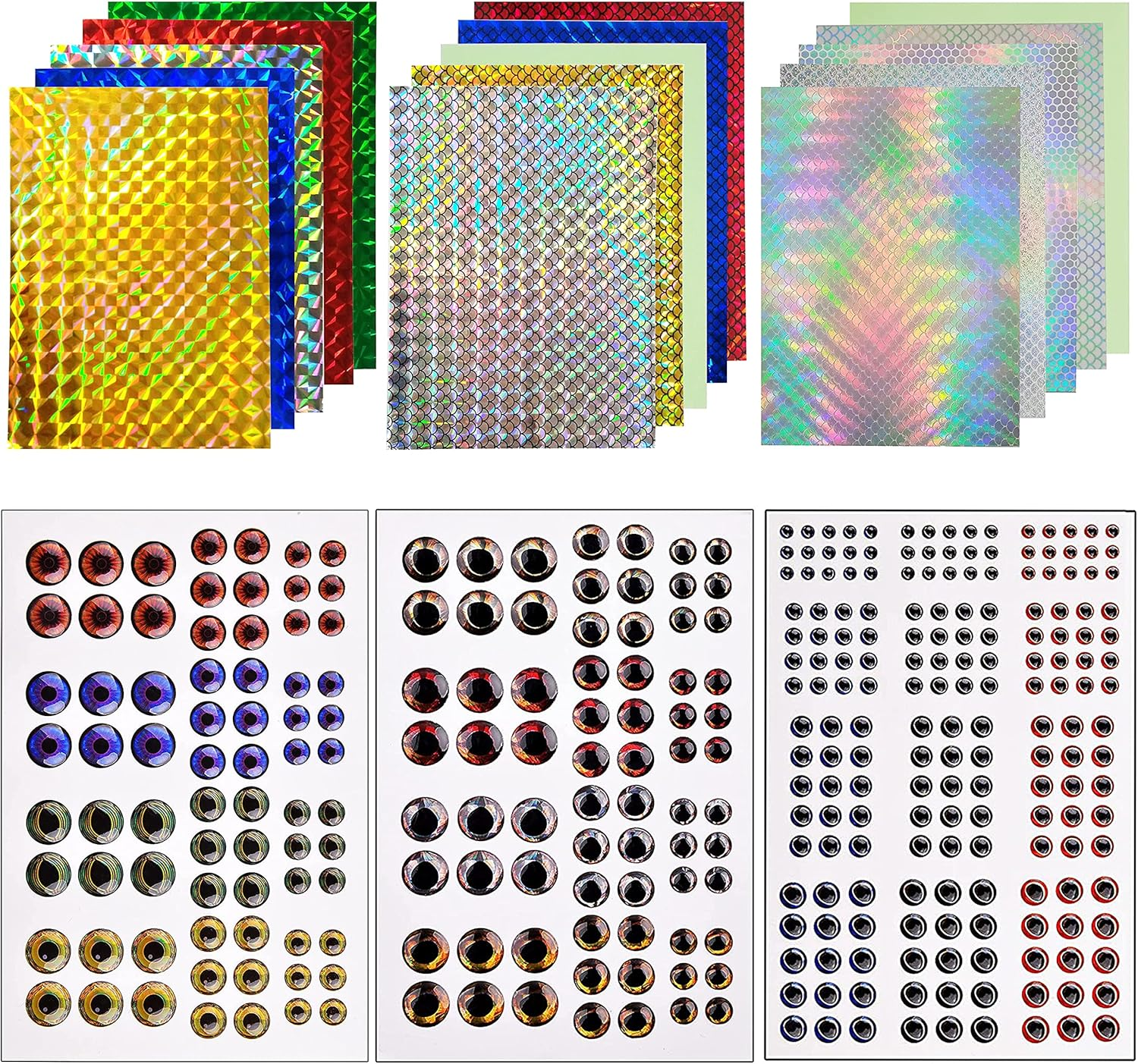 Fishing Lure Sticker and Fish Eyes, 342Pcs Holographic Adhesive Flash Lure Tape 3D 4D 5D Realistic Fishing Lure Eyes for Fishing Lure Making DIY Crafts Tool image number 2