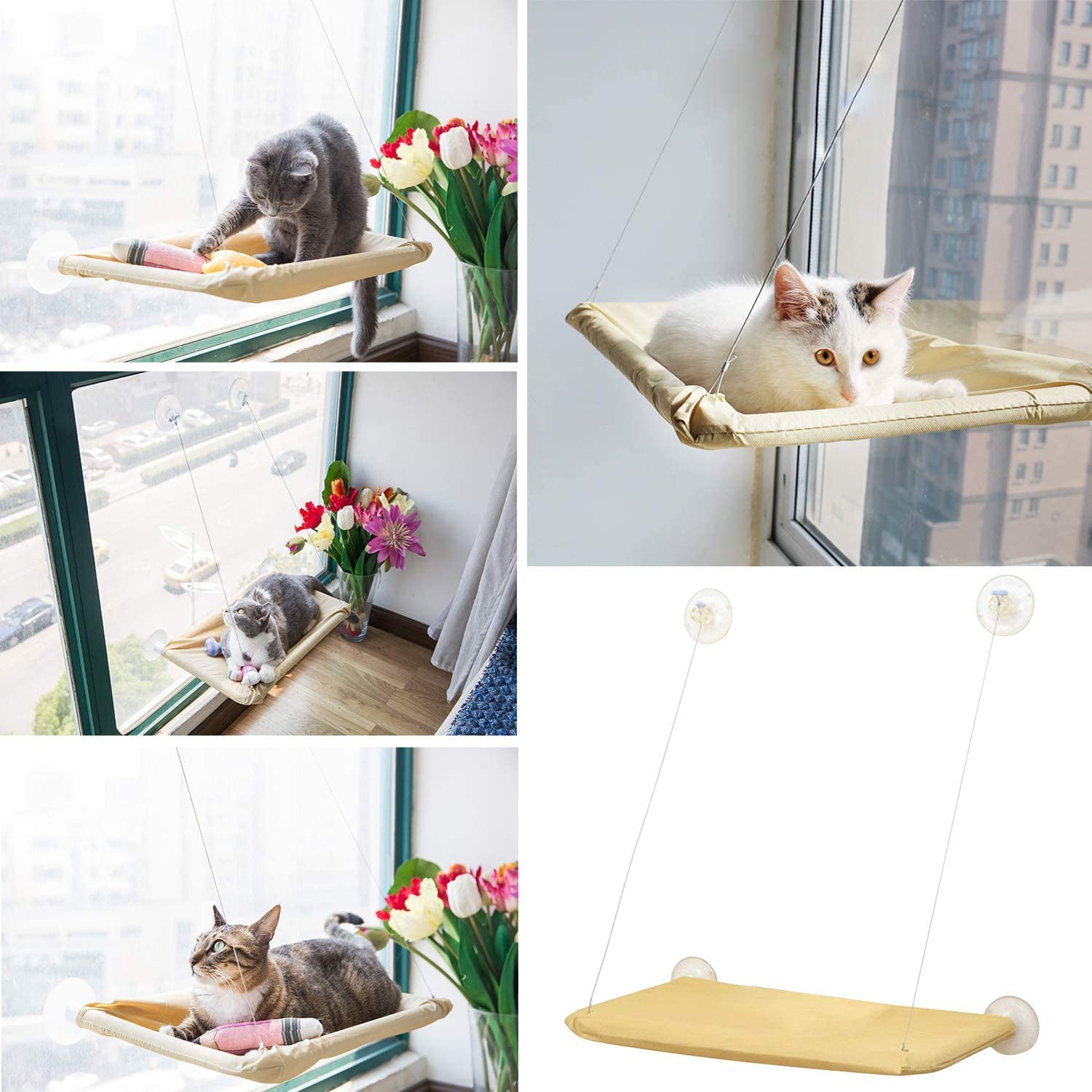 Cat Window Perch Hammock Seat - Large Cat Hammocks Bed for Indoor Cats Resting Seat Safety, Heavy Duty Suction Cups Breathable Washable Mesh Durable Frame