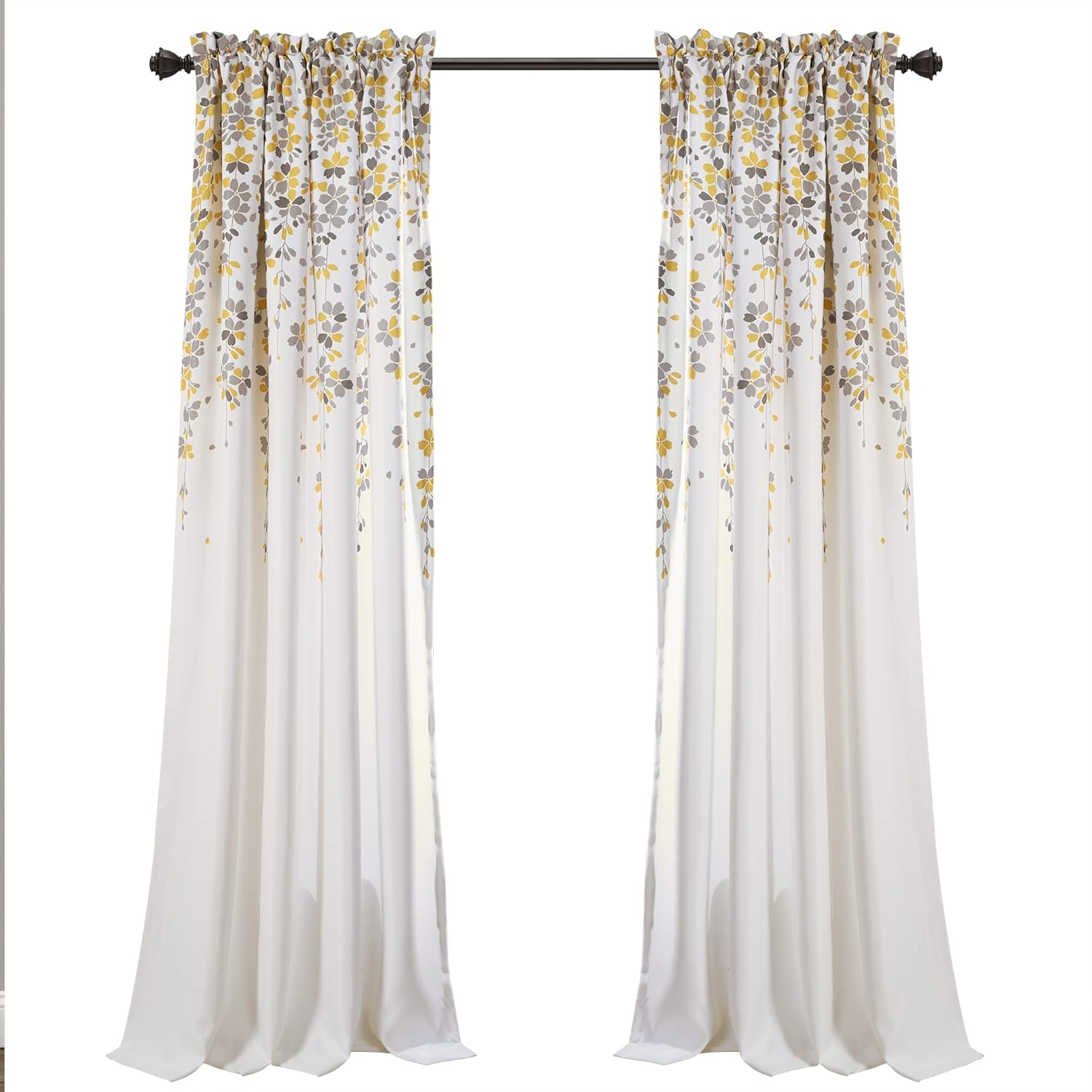 Lush Decor 16T000558 Weeping Flowers Room Darkening Window Panel Curtain Set, 84 Inch X 52 Inch, Yellow/Gray - Red image number 5