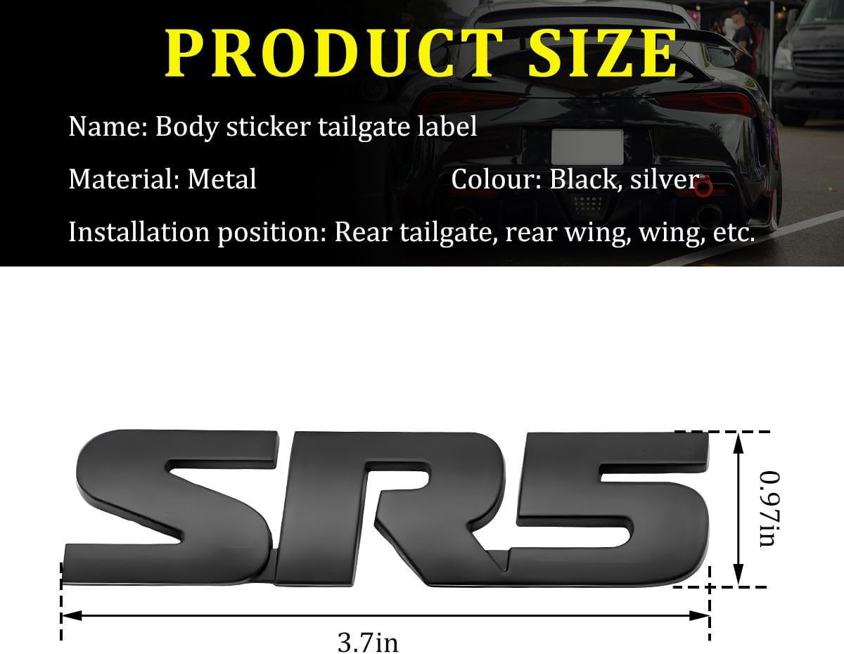 Wevdn 2PCS SR5 Metal Emblem, Premium 3D Classic SR5 Nameplate Logo Engine Badge Sticker, Universal SR5 Letters Metal Decal for Vehicle Side Fender Trunk Tailgate, Car Accessories (Black) image number 6