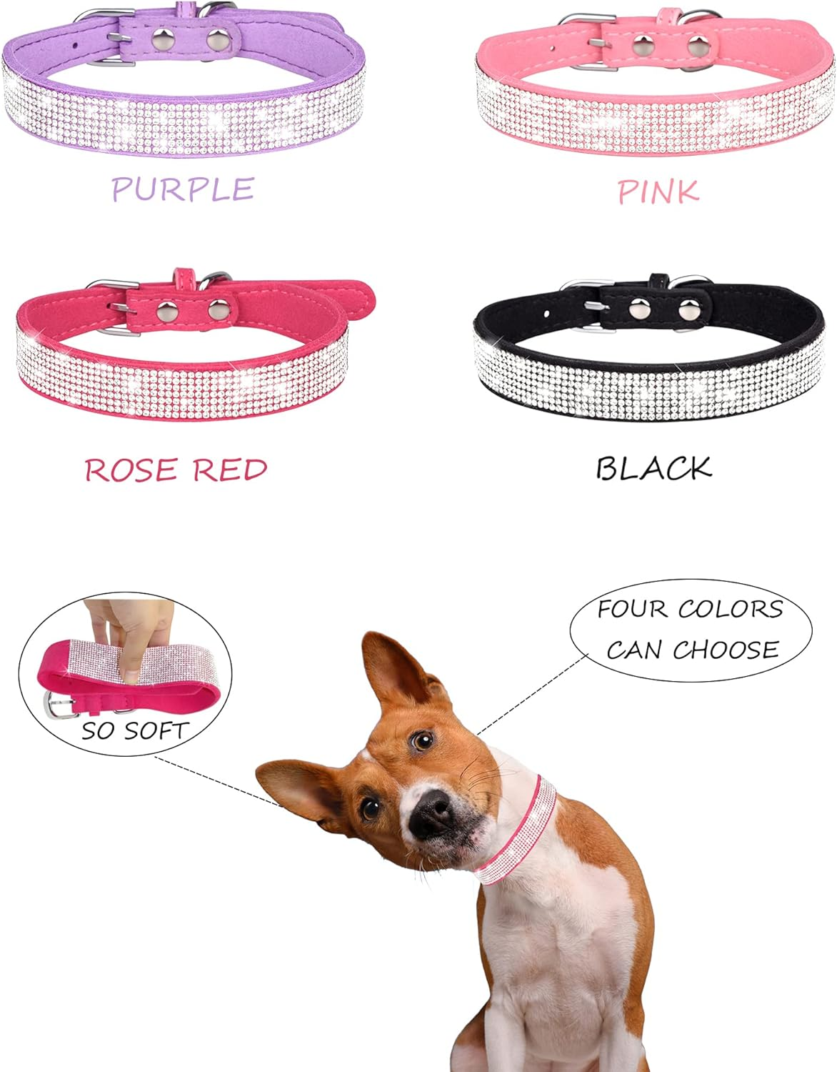 Dog Collar for Small Dogs, Adjustable Leather Suede Bling Dog Collars，Pink Dog Collar Cat Collar, Rhinestone Dog Collar(S, Pink) image number 6