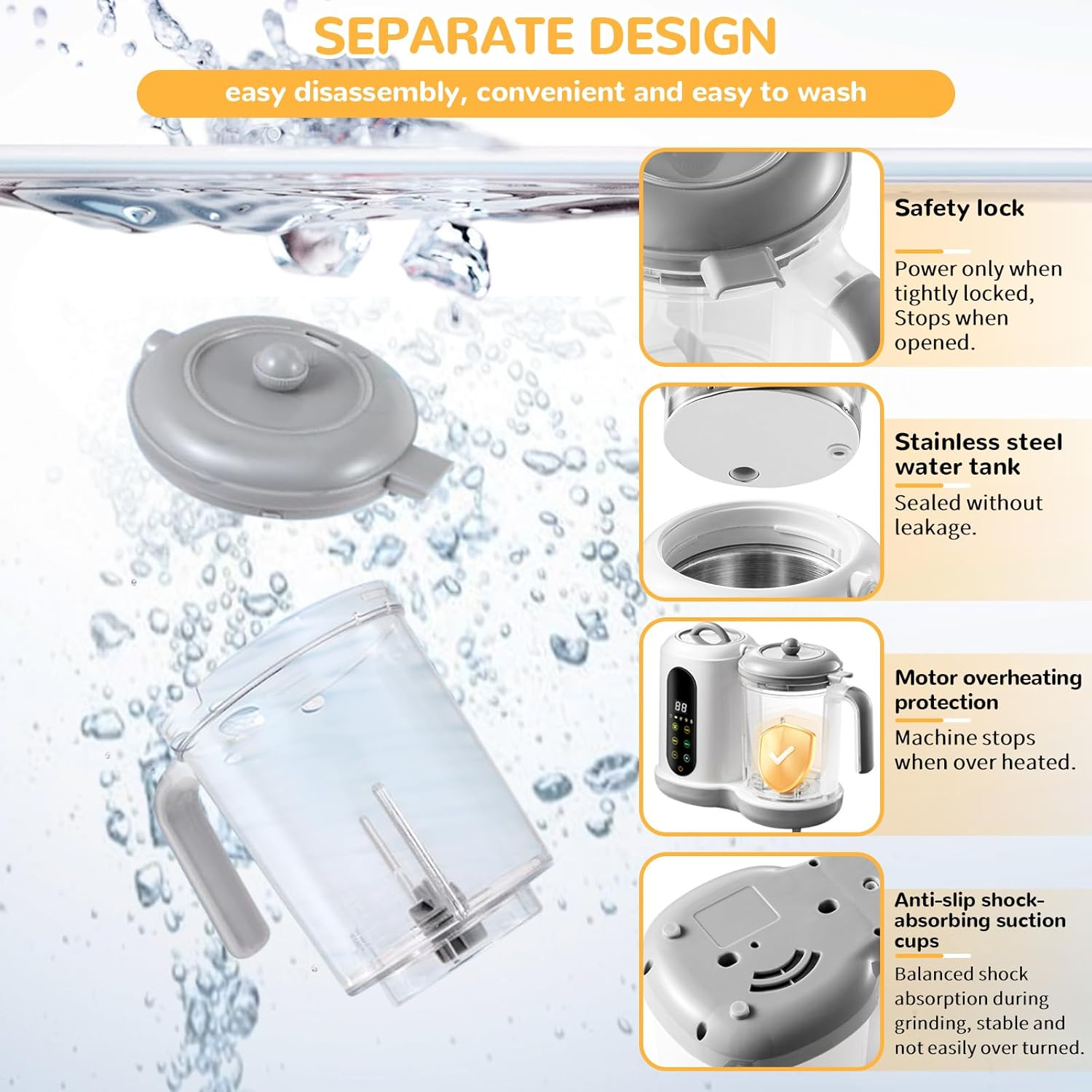 Baby Food Maker, Baby Food Processor, One Level Baby Food Maker, Steamer Mixing, Baby Porridge Maker, Baby Steaming, 400 Ml, 4 Cooking Presets, Automatic Cooking, Self-Cleaning image number 6