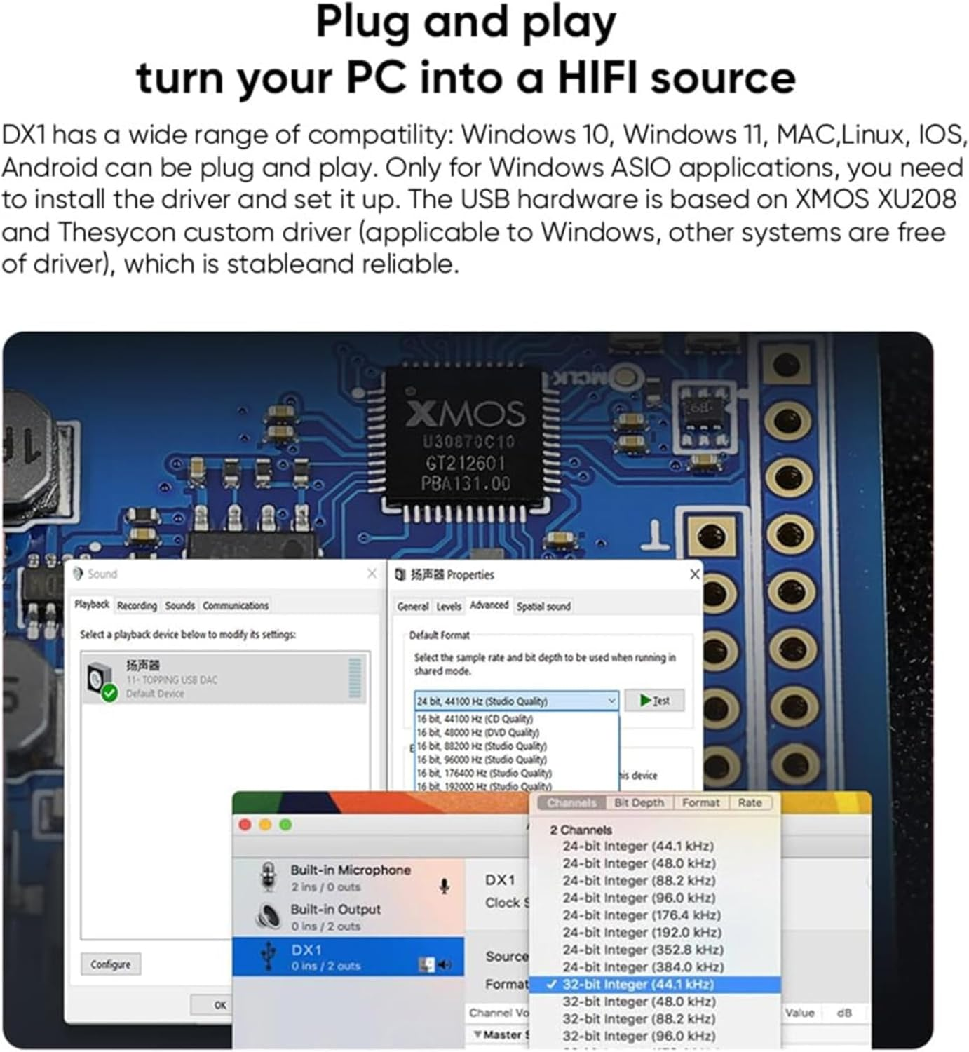 Topping DX1 Hifi DAC Headphone Amplifier Combo, 280Mw X2 Home Audio Stereo HPA Amplifiers, USB to Rca/3.5Mm/6.35Mm Amp with Twostage GAIN AK4493S XU208 32Bit/384Khz DSD256 for IEM (Silver) - Black image number 7