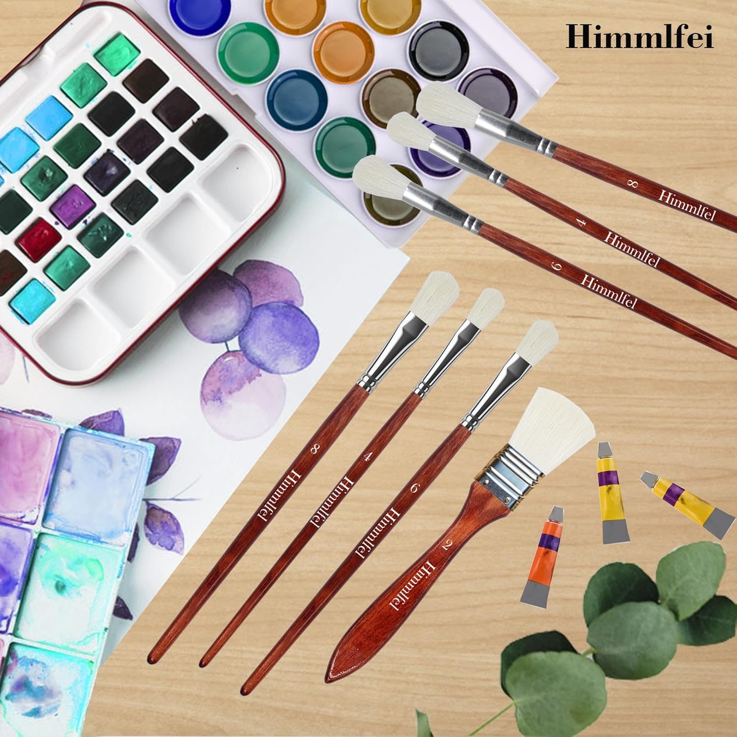 Himmlfel Blending Painting Brushes,7Pcs Premium Goat Hair Brush Set for Acrylic, Watercolor, Gouache,Oil Painting,Versatile Gilding Brush Set for Crafts,Ceramic,Pottery Paint,Gold Leaf image number 3