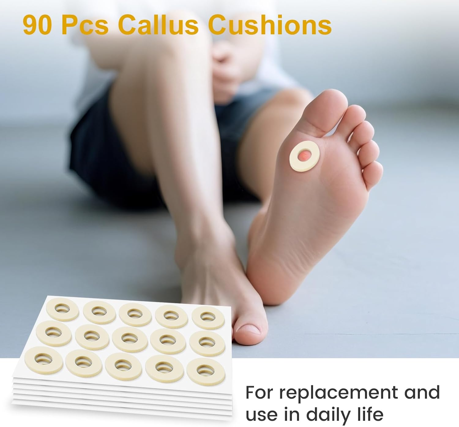 90 Pcs Corn Cushions for Toes and Feet, Oval Shapes Self-Stick Adhesive Latex Foam Pads, Corns, Blisters and Feet from Pressure and Friction, Callus Cushions for Foot Comfort and Pain Relief image number 3