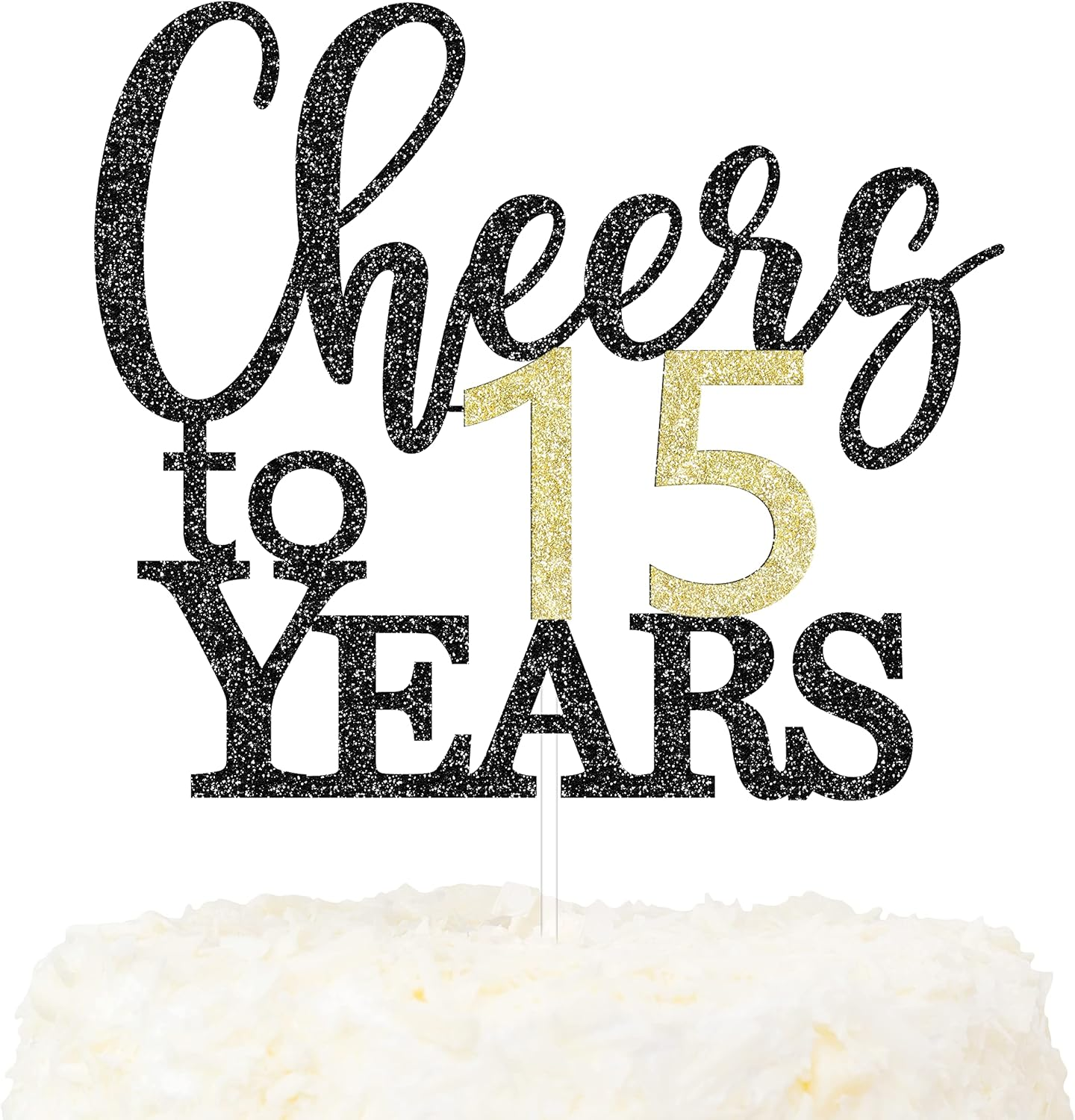 LOVENJOY Cheers to 90 Years Cake Topper for Happy 90Th Birthday Anniversary Cake Decorations, Dual-Side Black and Gold Glitter