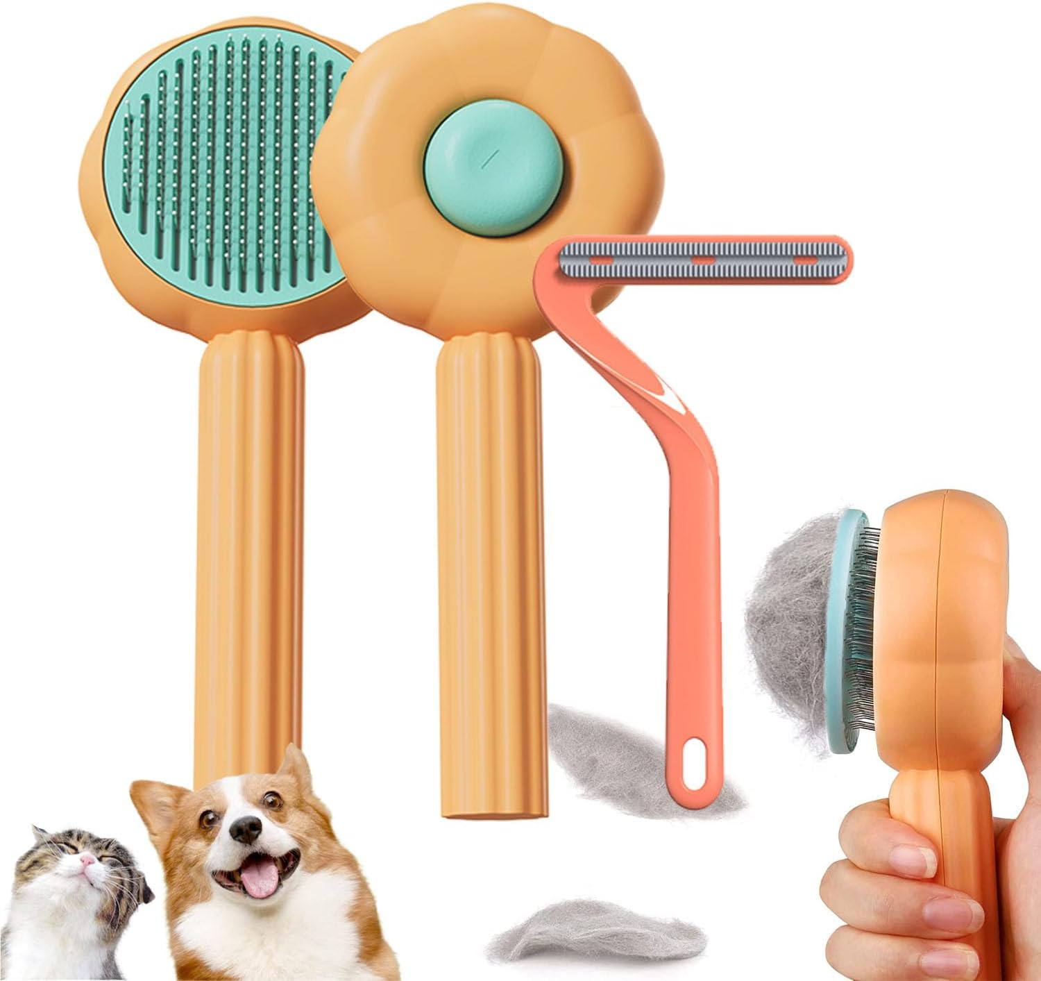 Cat Brush, Cat Brush, Cat Brush, Short Hair, Cat Brush, Long Hair, Cat Brush, Pet Hair Brush, Easy Removal of Loose and Tangled Hair from Pets (Orange) image number 2