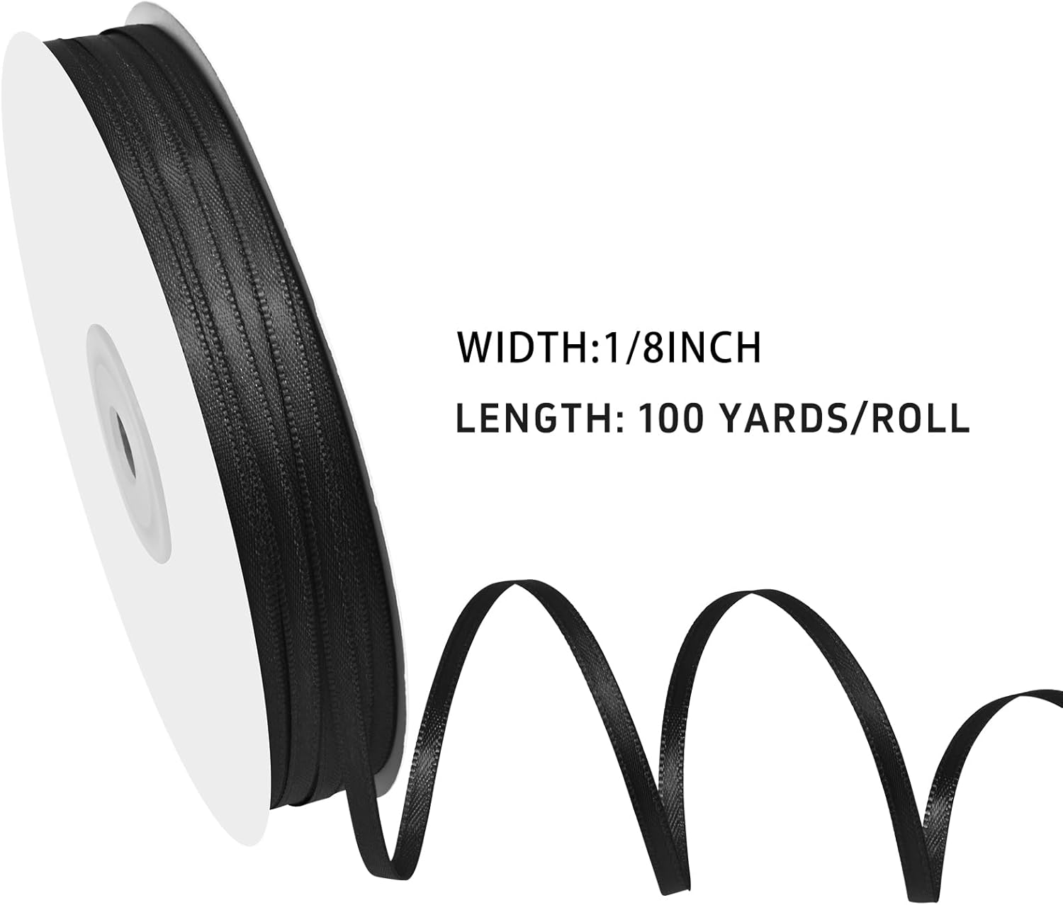Yamkim 1/8 Inch 100 Yards Black Satin Ribbon Double Faced Polyester Satin Ribbons Ideal for Gift Wrapping DIY Crafts Invitations Wedding Flower Bouquet Sewing image number 2