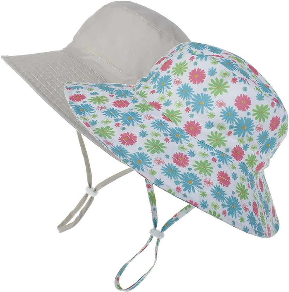 Maxnova Baby Sun Hat Toddler Summer UPF 50+ Baby Girl Bucket Hat Wide Brim Beach Hats for Baby Boys 0-7 Years 2Pack