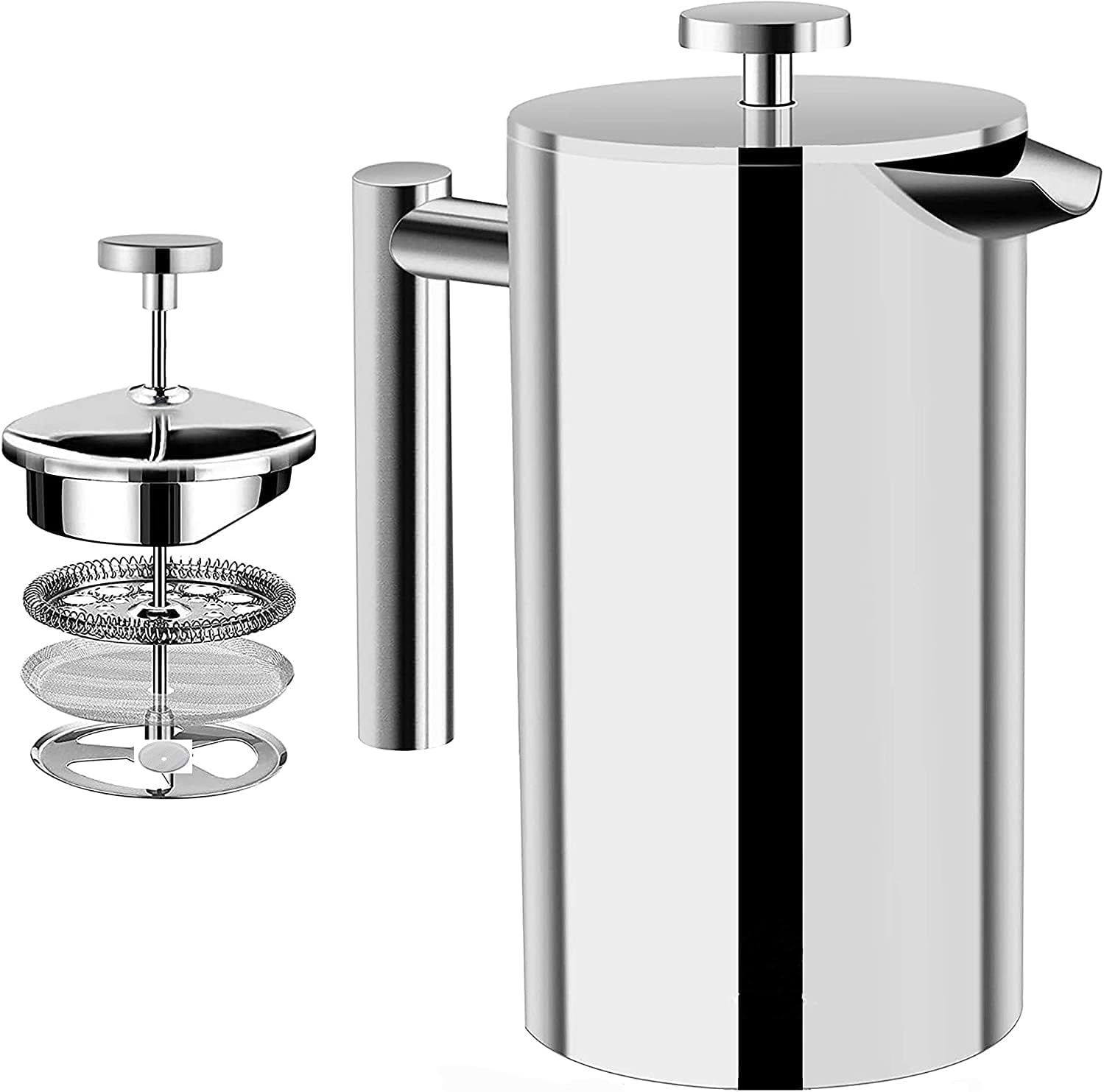 QNA French Press with Coffee Bean Canister Include an Extra Filter (350Ml/2 Cup), 304 Stainless Steel Coffee Plunger Tea Maker with Double Vacuum Insulation, No Coffee Grounds (350ML) image number 1