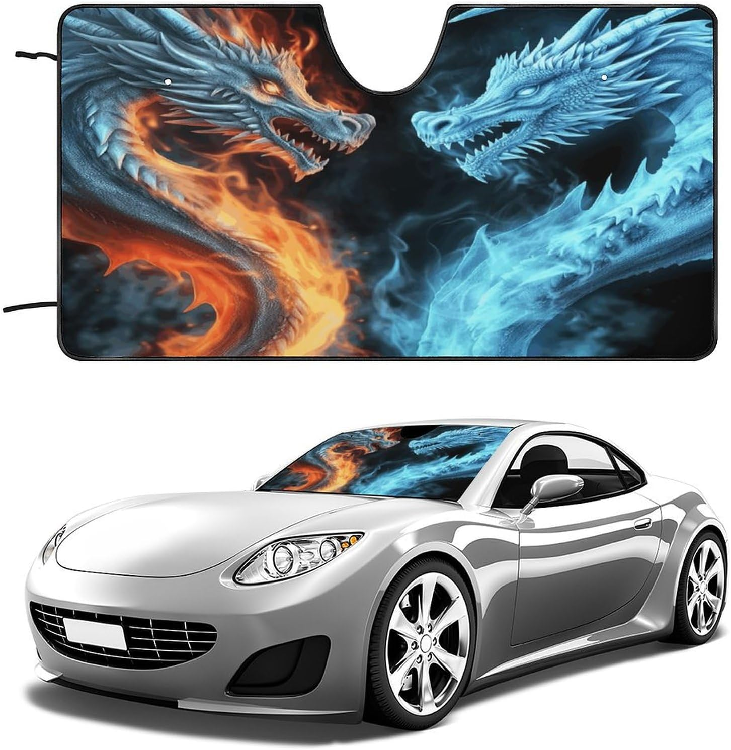 Car Windshield Sunshade, Ice and Fire Dragons Print Car Sun Guard Foldable Windshield Sunshade Car Sunshield for Sedans, Suvs, and Trucks image number 1