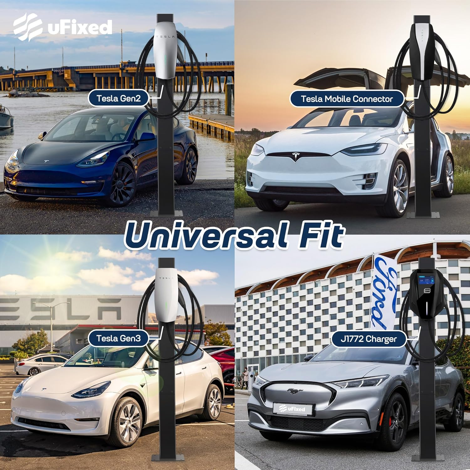 Heavy Duty EV Charger Pedestal Outdoor Tesla Charger Stand for Gen 3 Electric Vehicle Charging Stations Corrosion Resistance EV Charger Stand Compatible with Tesla Mobile Connector & J1772 Charger image number 1