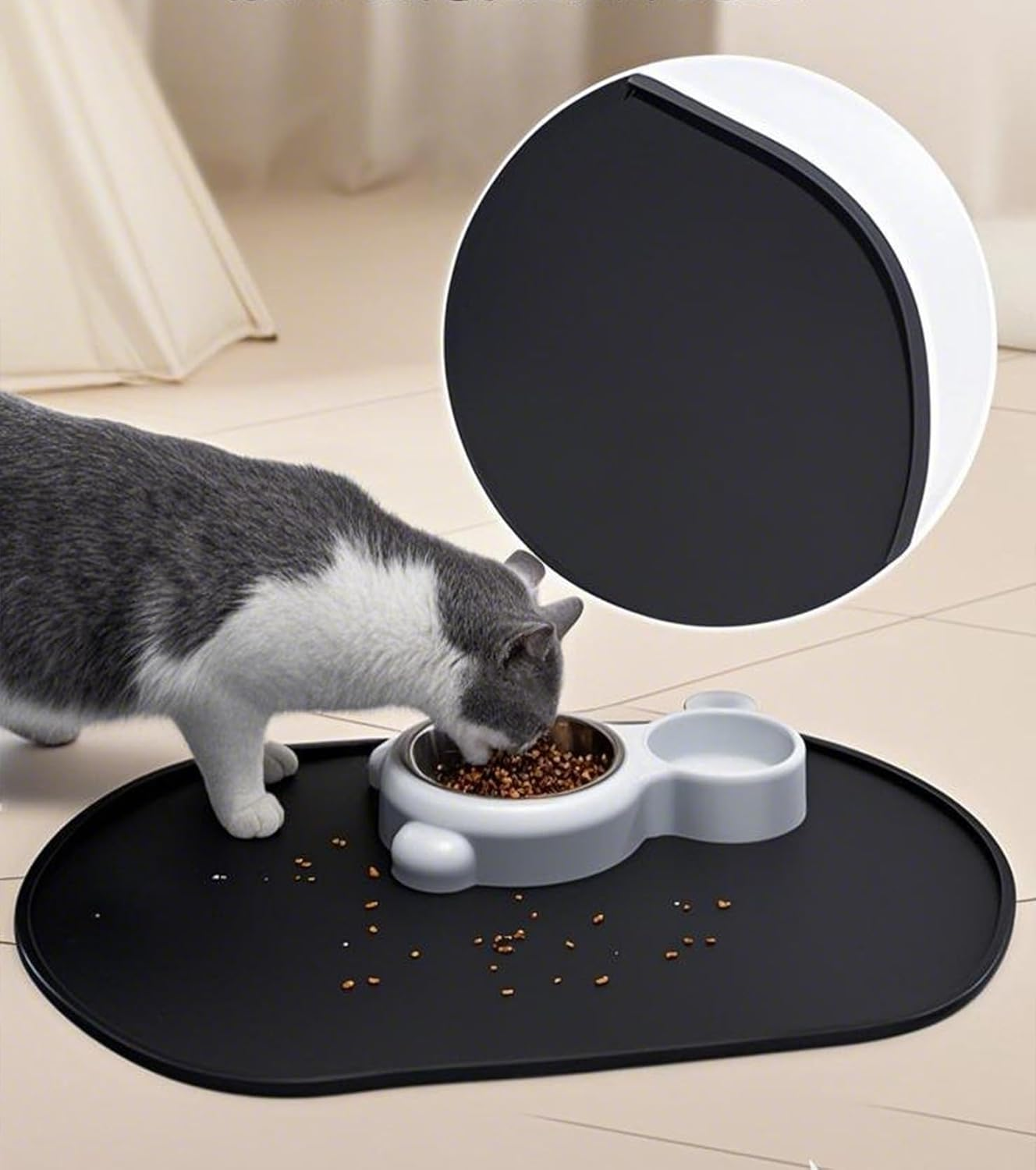 Octonyluck Waterproof Silicone Feeding Mat for Dogs and Cats, Non-Slip, Easy to Clean, Food Safe, Available, 44 X 27 Cm, Black