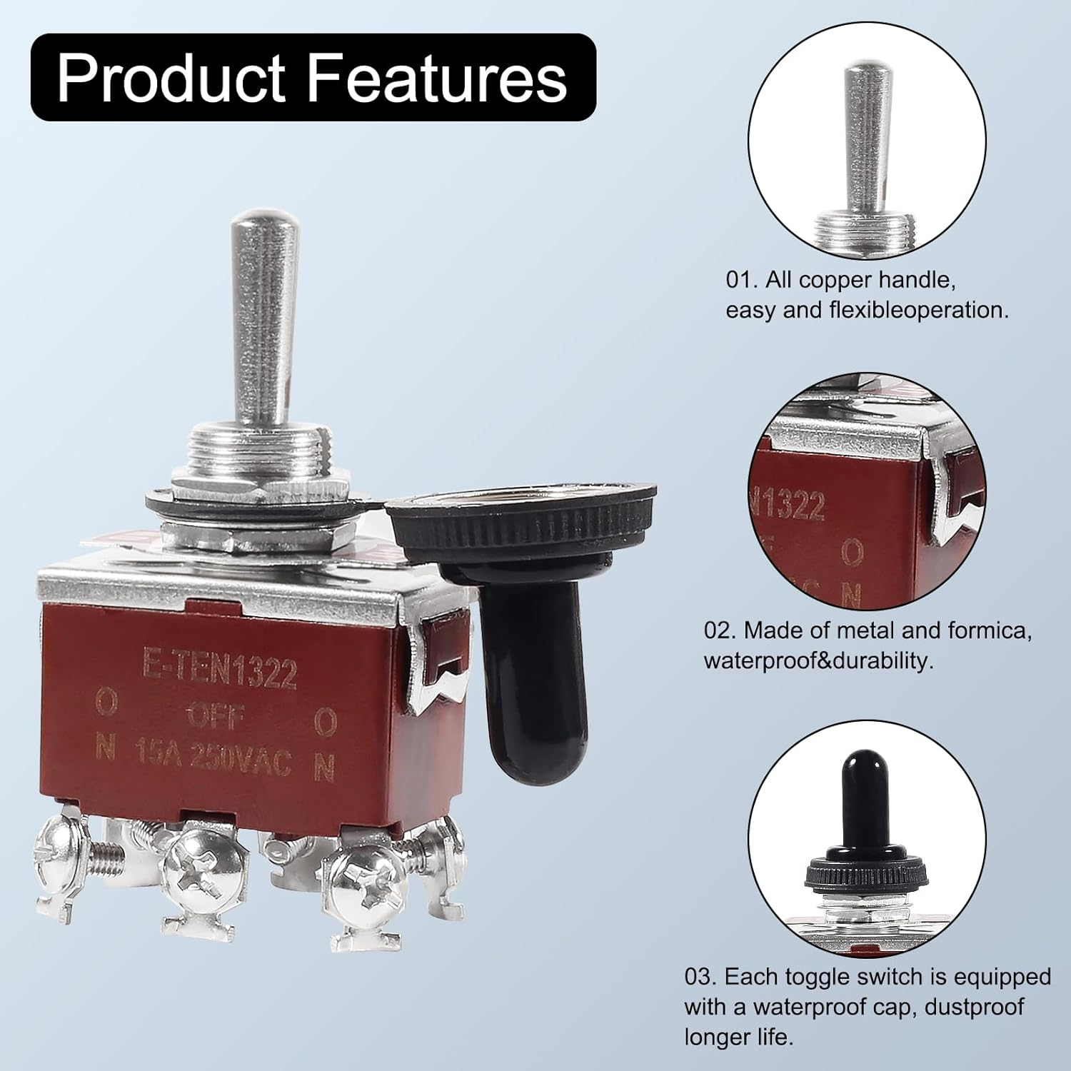 Waterproof Toggle Switch on off 2 Pin SPST DC 12V 30A Marine Toggle Switchat for Car Auto Truck Boat - 5 Pack (（On）-Off-（On）)