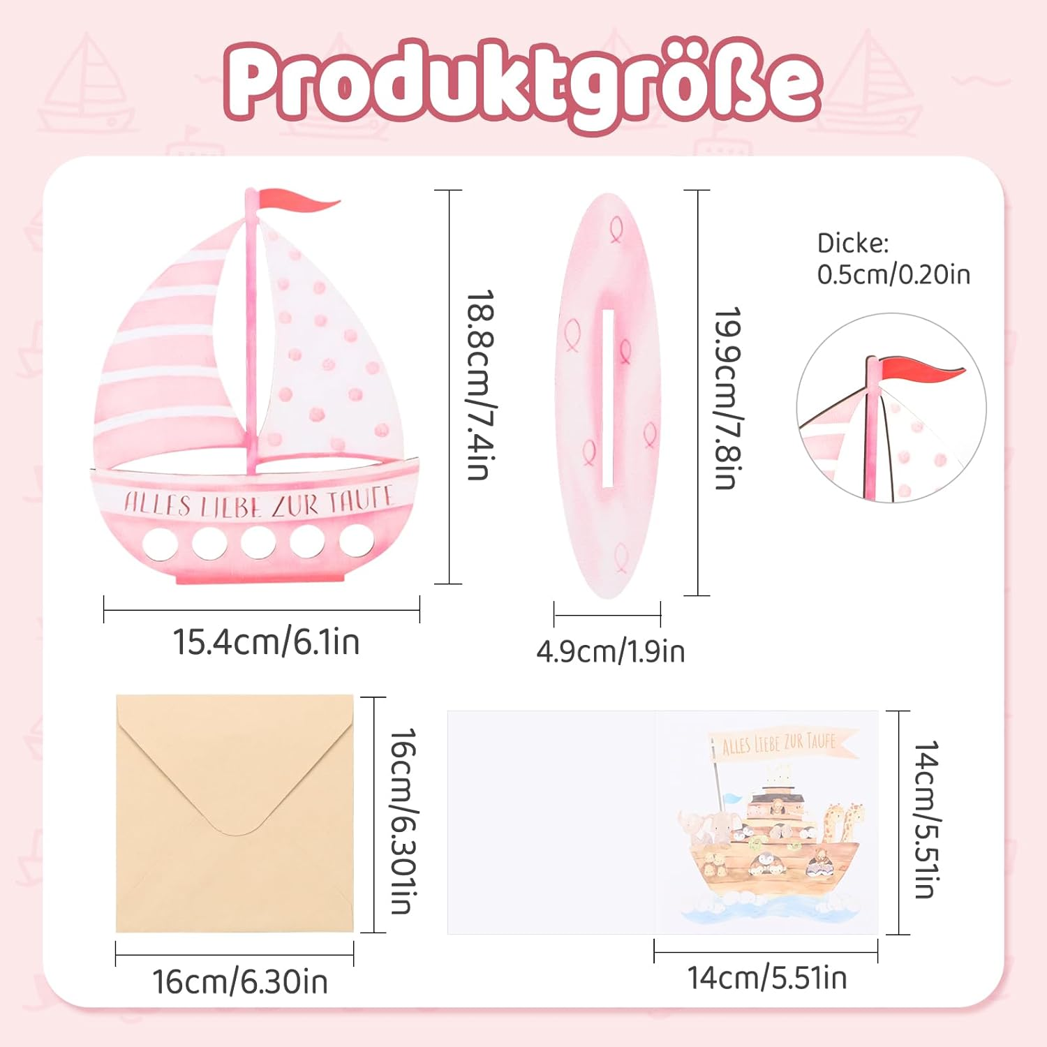 Christening Gifts Boys and Girls, Personal Wooden Sailing Boat as a Christening Gift, with Christening Card, Money Gift Idea, Unique Keepsake for Christening (Pink) - Blue image number 4