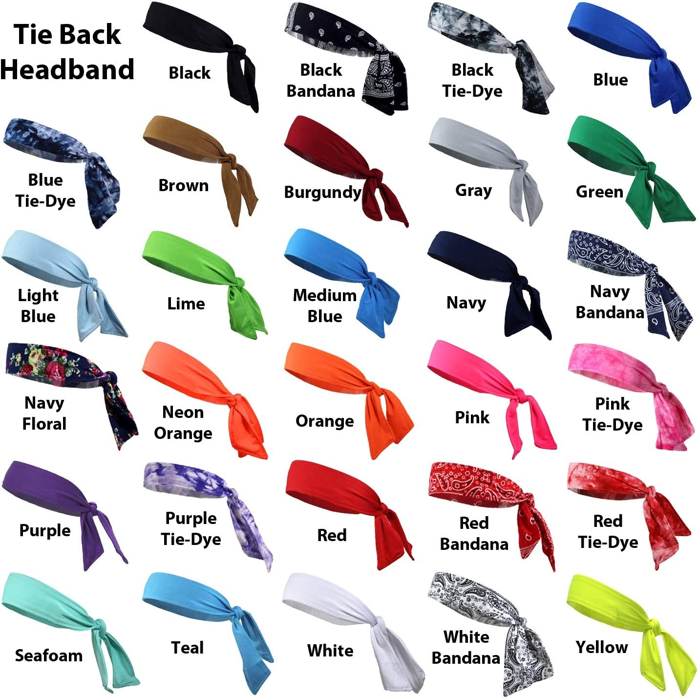 Kenz Laurenz Headbands Tie on Headband for Women Men Running Athletic Hair Head Band Elastic Sports Sweat Basketball Sweatband Stetchy Yoga Workout Sweatbands Adjustable Non-Slip Moisture Wicking - Black image number 3