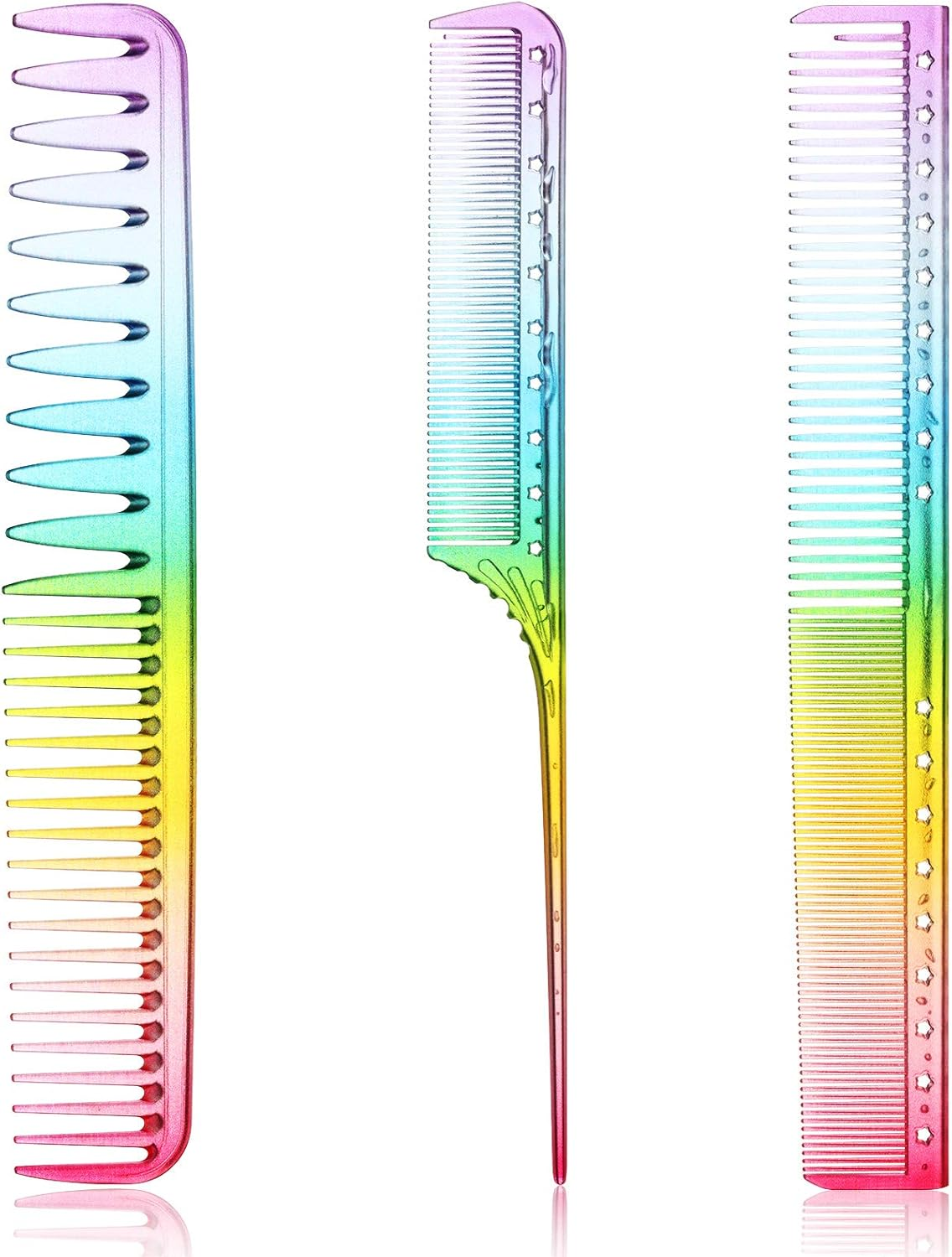 Patelai 3 Pieces Rainbow Fine Tooth Comb for Woman Rat Tail Styling Salon Hair Comb anti Static Heat Resistant Hairdressing Tools for Root Teasing image number 2