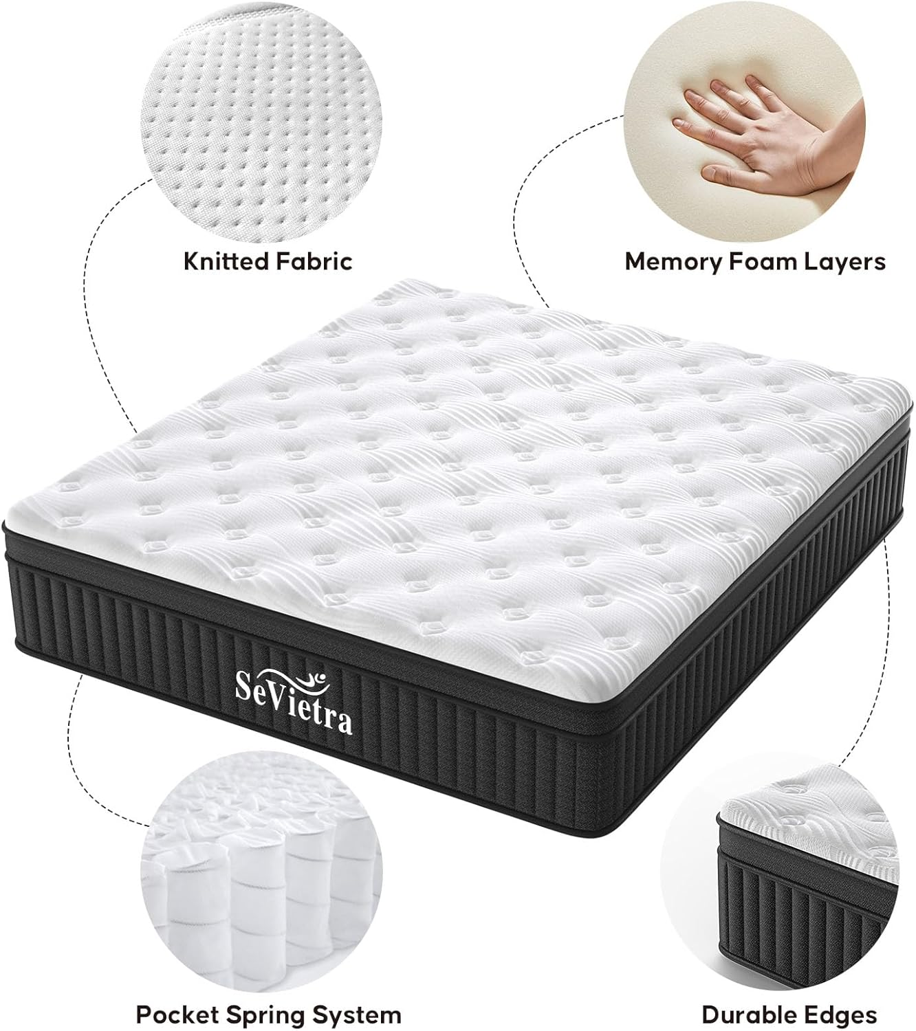 Queen Hybrid Mattress 30Cm Euro Top Medium Firm for Back & Lumbar Support, 100 Night Trial, Individual Pocket Spring Mattresses for Motion Isolation & Pressure Relief with Ergonomic Design image number 2
