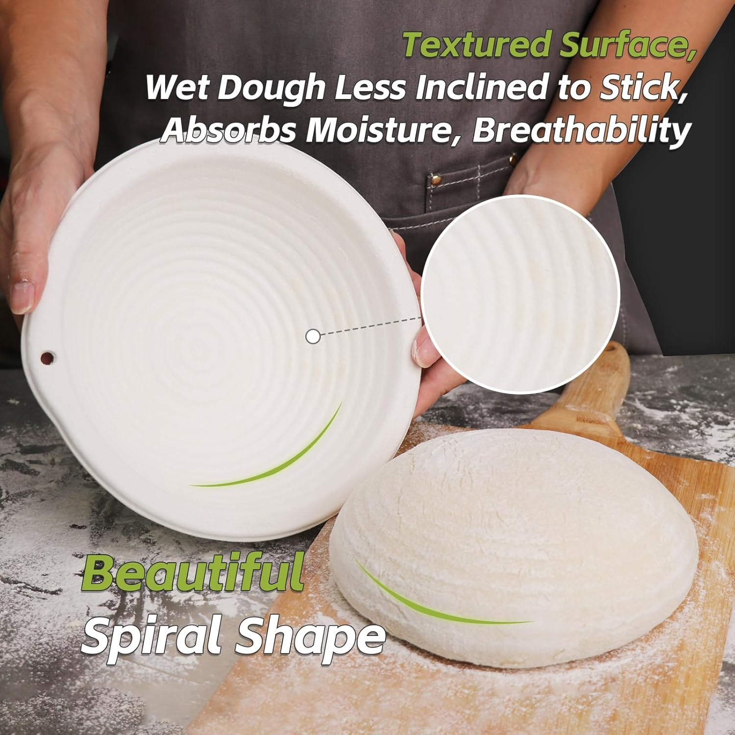 Sourdough Banneton Pulp Bread Proofing Basket with Linen Liner 10Inch round and 11Inch Oval Set 2 for Homemade Artisan Bread Baking Supply image number 4