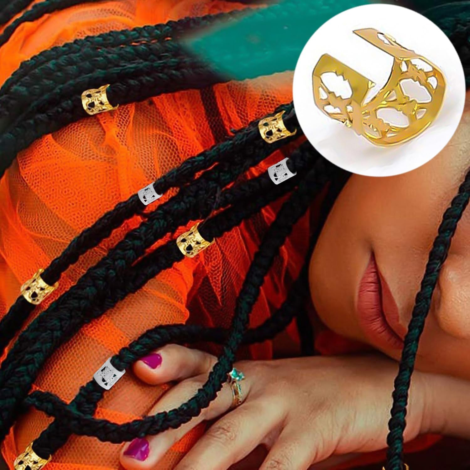 80 Braided Hair Accessories, 4 Pieces Braided Hair Tools, Hair Accessories, Hairstyle Design Accessories, Hair Jewelry Pendant Accessories, Aluminum Hair Accessories image number 2