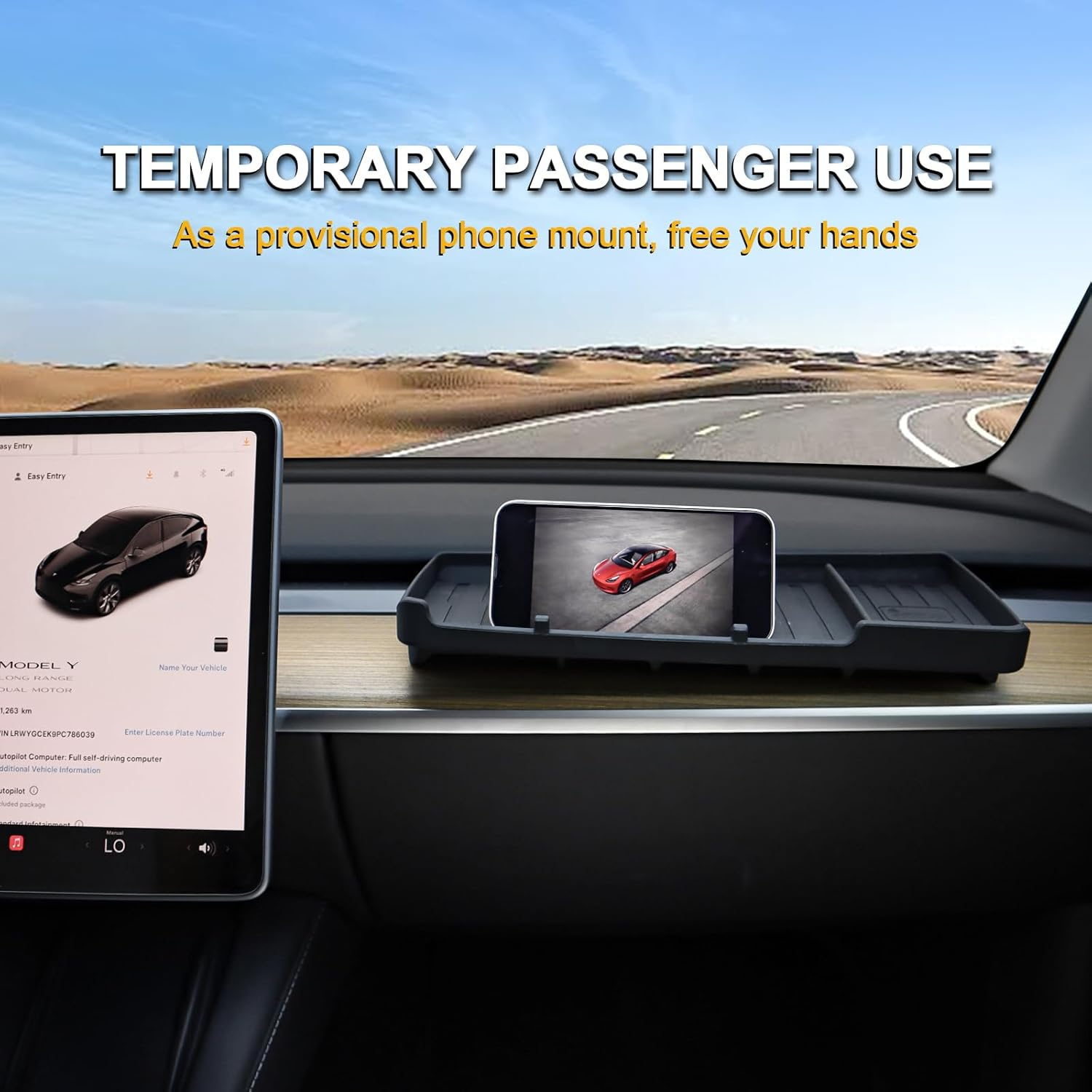 Rislobx Tesla Model 3 Model Y Center Console Organizer Tray Hidden behind Screen Storage Box Dashboard Sunglasses Holder Tesla Accessories (Black) - Black Charger Mat image number 4