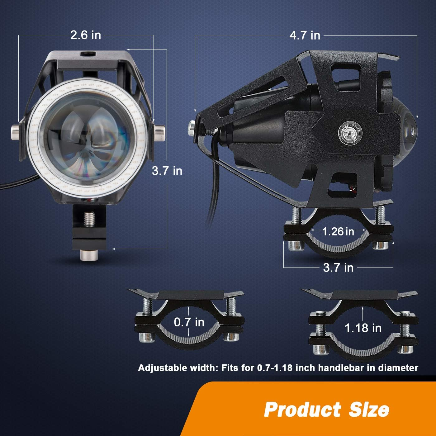Motorcycle LED Fog Lights U7 Spotlight Daytime Running Lights with Green Angel Eyes Halo Ring and Switch 2-Sets - Green image number 6