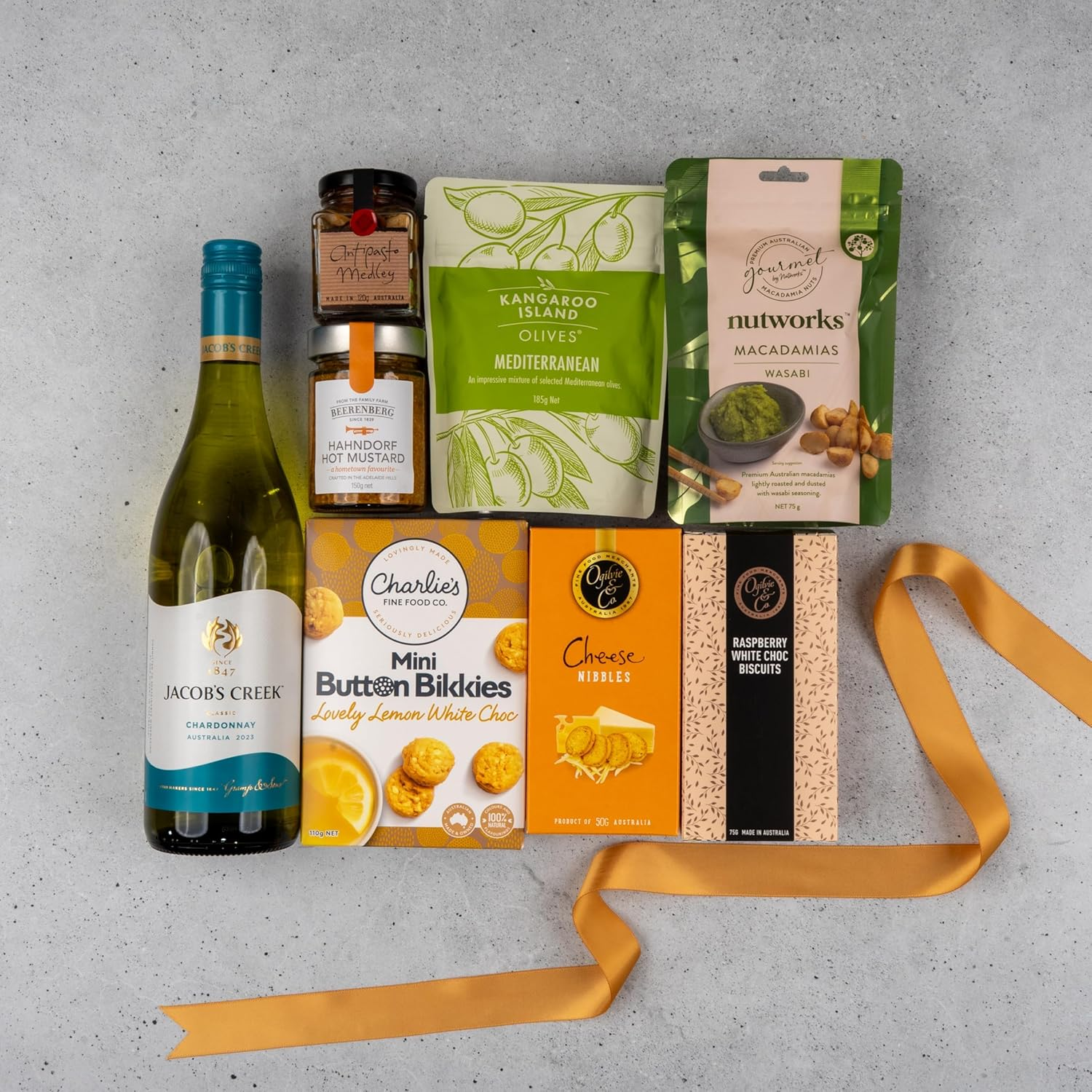Gourmet Gift Hamper, Quality Wine and Snack Hamper, Perfect for Birthday Gift or Thank You Gift, Includes Chardonnay, Olives, Mustard, and Biscuits image number 3