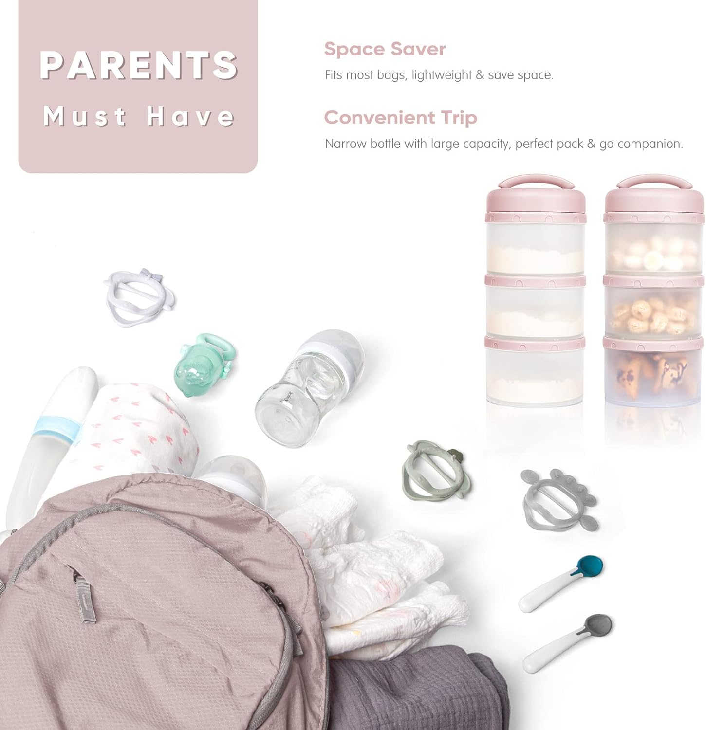 Termichy Stackable Formula Dispenser Portable Milk Powder Container, 2 Pack, Light Pink image number 2