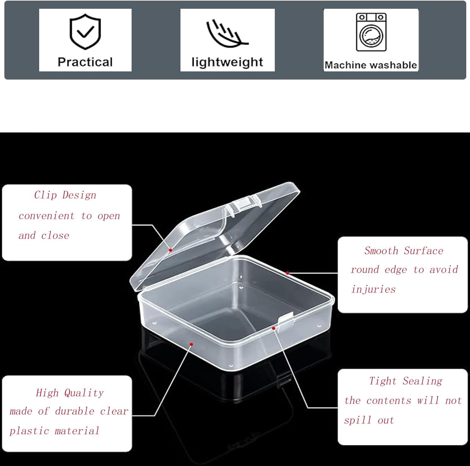 6Pcs Small Plastic Containers with Hinged Lid, Clear Beads Storage Containers, Craft Storage Box, Soap Travel Storage Cases, Organizer Containers for Small Items Jewelry Hardware Accessories image number 2