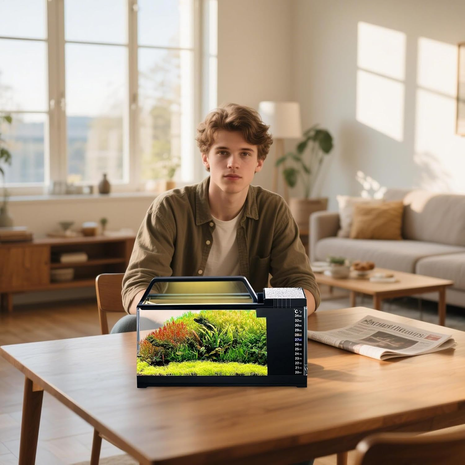 Fish Tank Kit | Fish Tanks with LED Light | Small Aquarium Tank Quiet Pump Kit with Filtration System, Smart Desktop Accessories for Bedroom Living Room Home Decorations image number 4