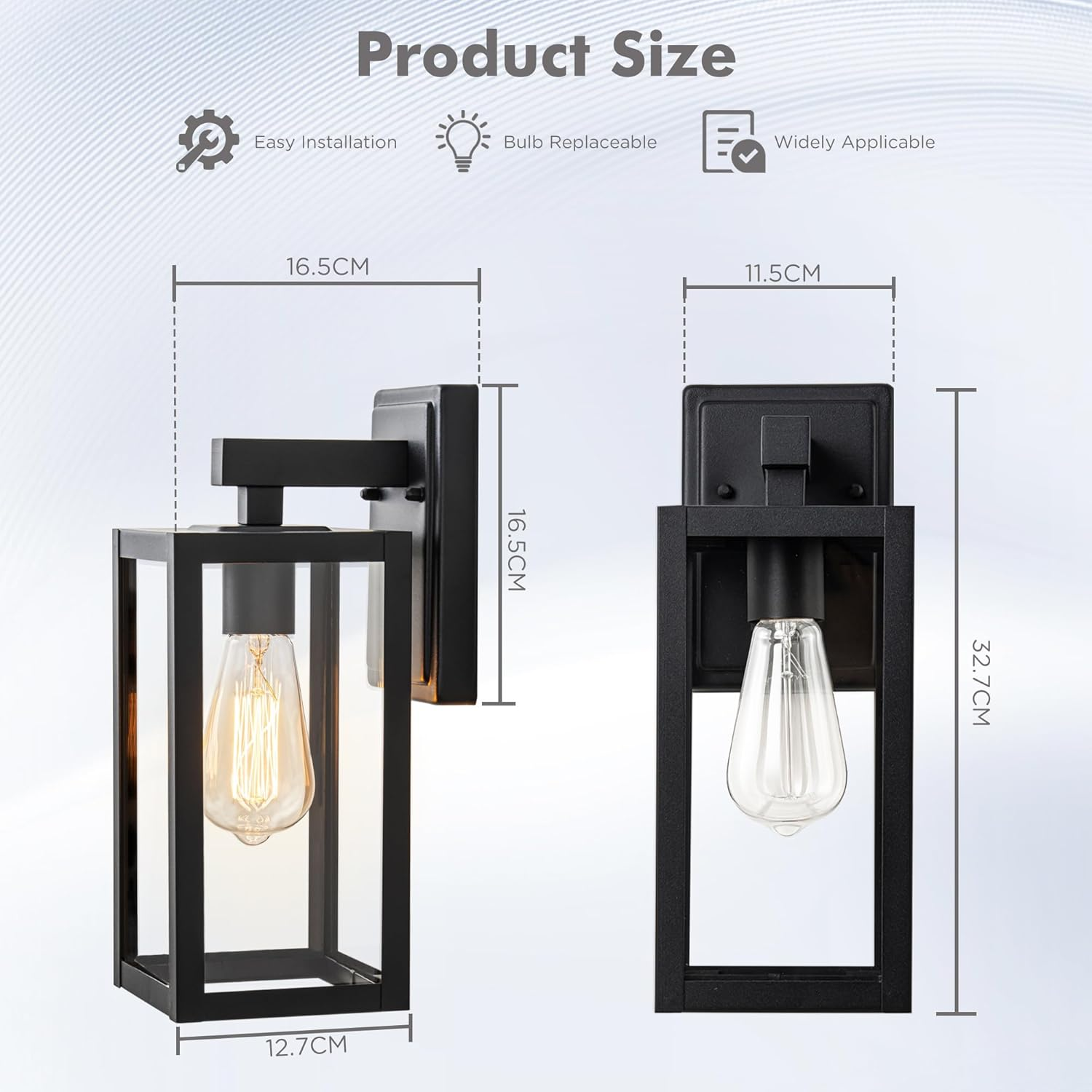 FTL 1Pack Outdoor Wall Light Exterior Waterproof, Matte Black Modern Outdoor Wall Mounted Lantern Light with Clear Glass, Porch Light Outdoor Max 60W, IP44 Garden Wall Light for Doorway,Patio,Garage image number 1