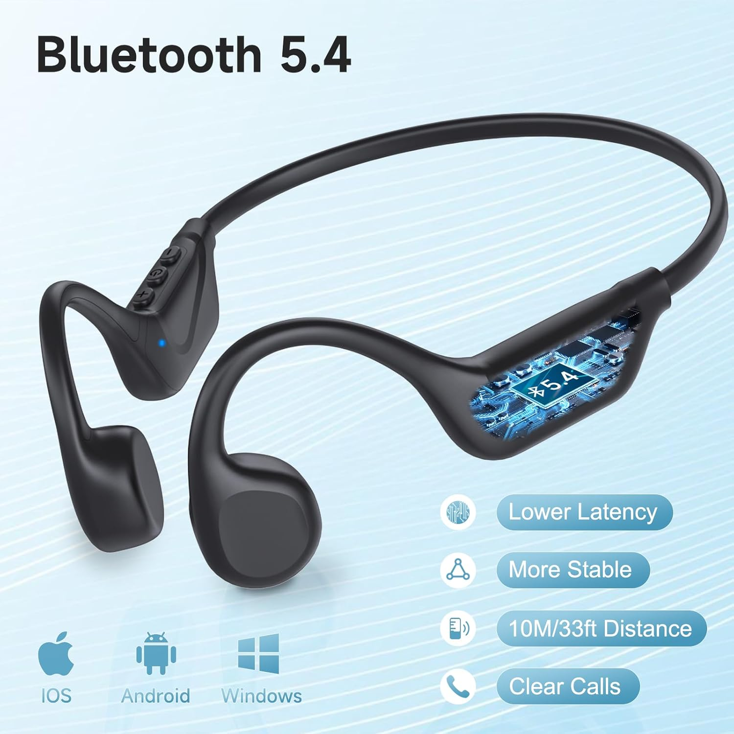 IFECCO Bone Conduction Headphones Bluetooth 5.4 - IPX5 Waterproof Bone Conduction Earbuds with Mic,Open Ear Wireless Sport Headphones for Cycling Running Hiking Bicycle image number 5