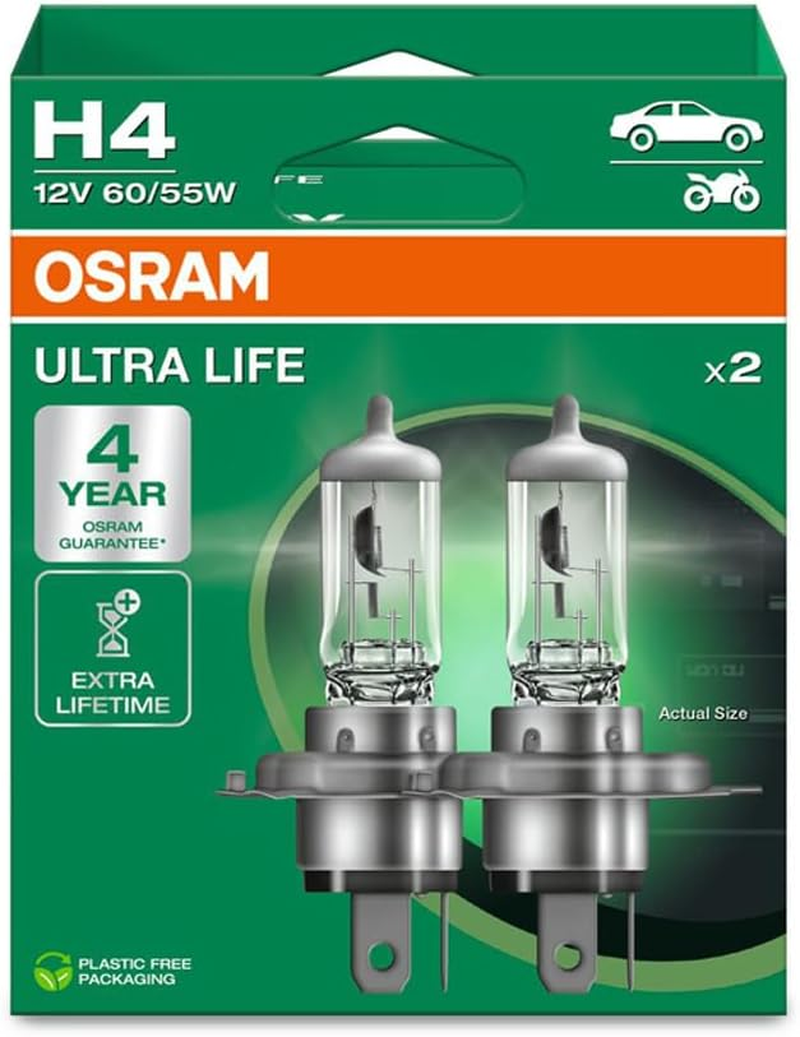 Osram Ultra Life H7 Halogen Headlight Bulb, 64210ULT-2HB, Hanging Box (Pack of 2), White