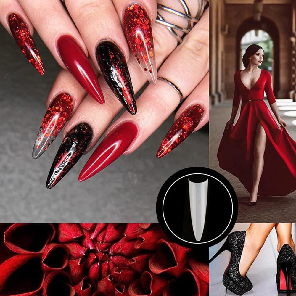 500 Pcs Clear Nail Tips Pointy Fake Natural Clear Stiletto False Gel Sharp Art Acrylic image number 5