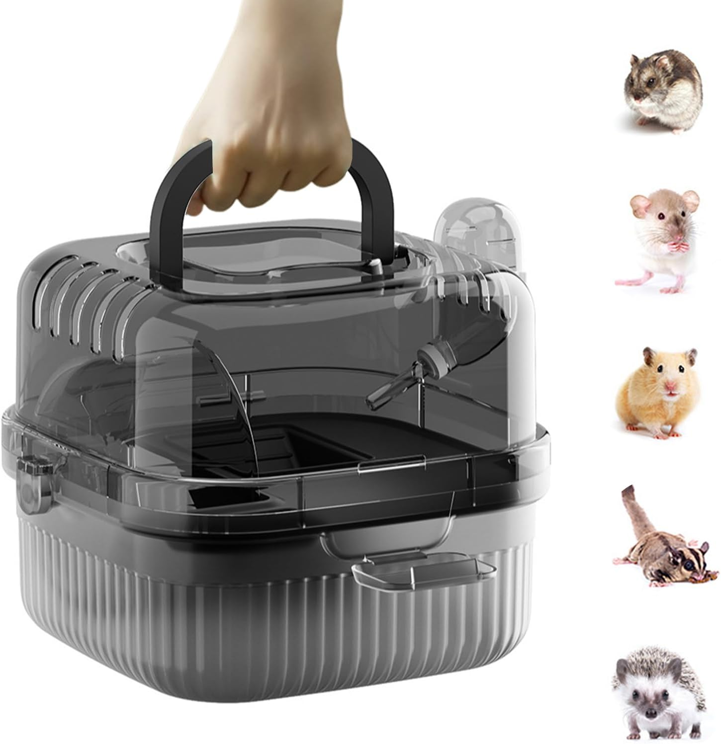 SUSOO 2-Tier Hamster Carrier with Hidden Carry Handle,Portable Small Animal Travel Cage with Water Bottle,Food Dish and Exercise Wheel,Outdoor Vacation House for Guinea Pigs,Dwarf Hamsters & Toy Pet image number 2