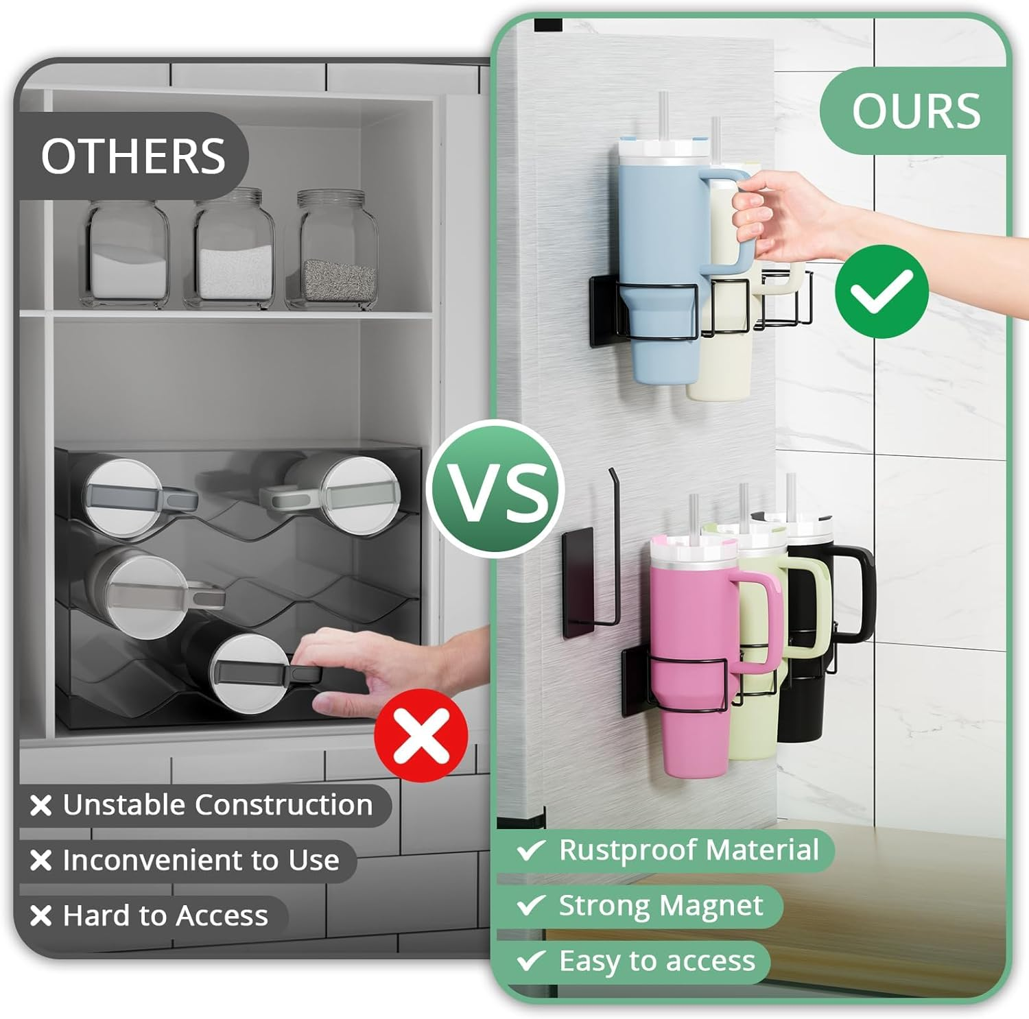 Magnetic Stanley Cup Holder for Refrigerator, Water Bottle Organizer for Stanley 40 Oz with Handle, Tumbler Lid Organizer Cup Accessories, Gifts Ideal image number 5