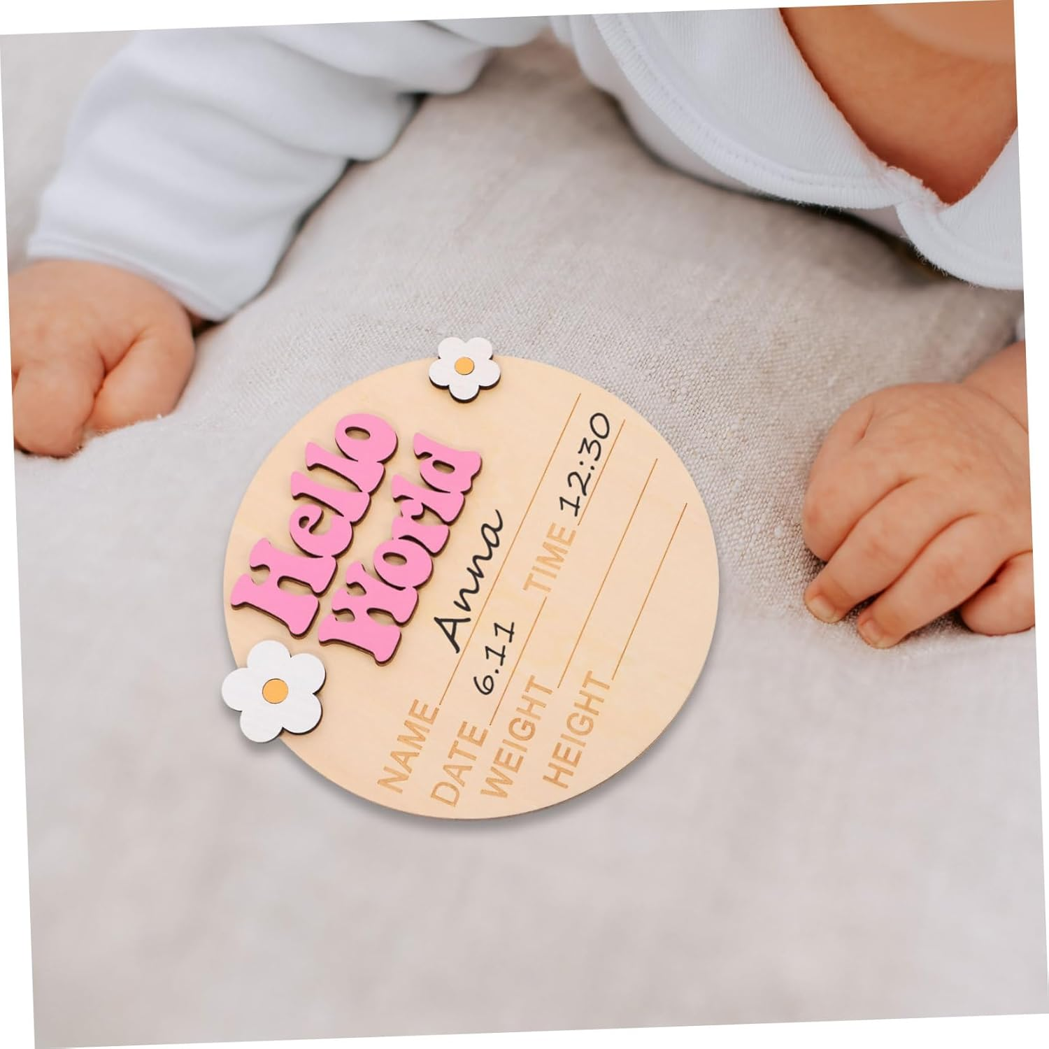 CLISPEED Wood Baby Announcement Sign Baby Name Cards for Nursery Newborn Birth Announcement Plaques in Deep Pink and Photo Prop