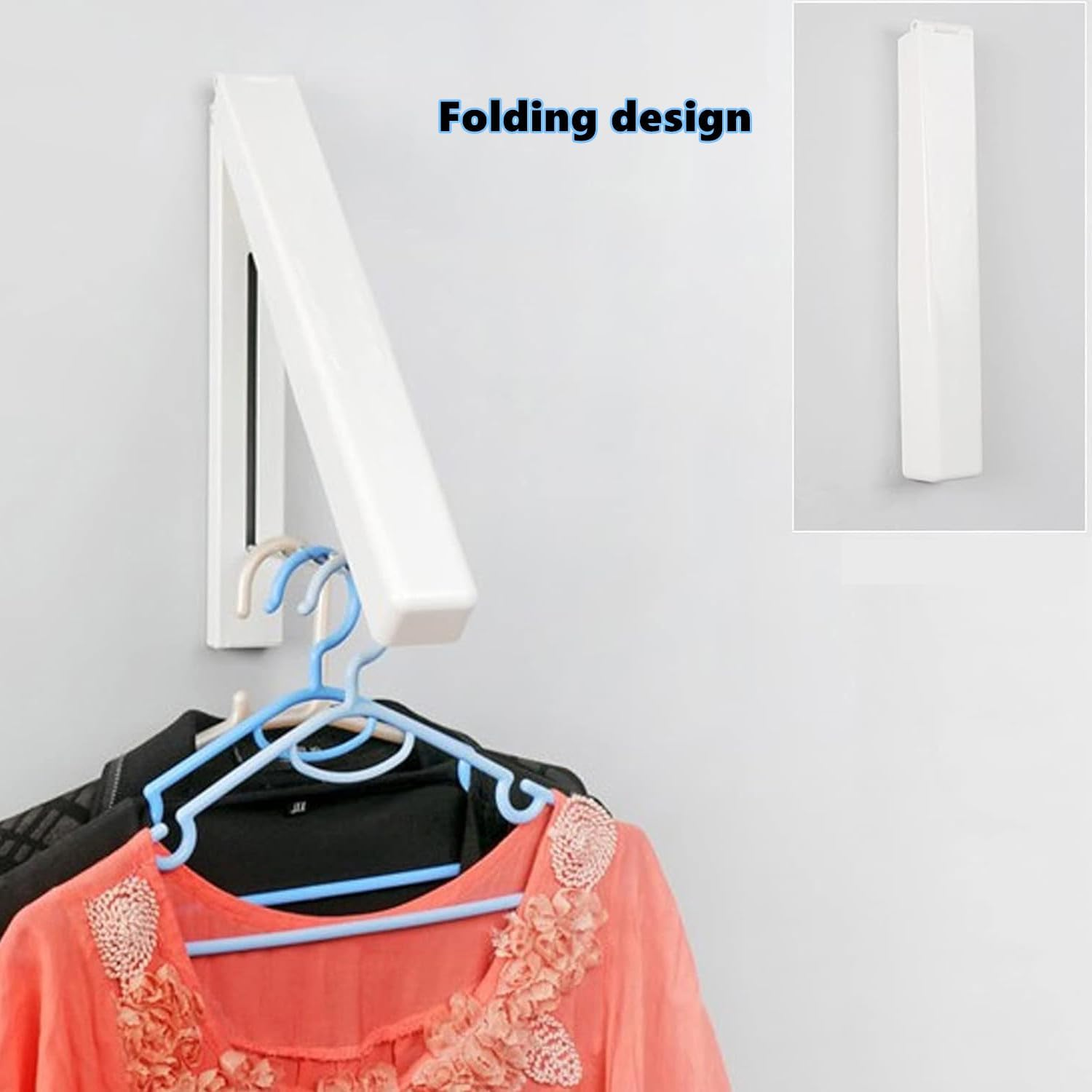 Foldable Drying Rack Wall Mounted Laundry Hanger Plastic Rounded Corners Laundry Racks for Laundry Room,Dryer Room, Home, Offices(White) image number 2