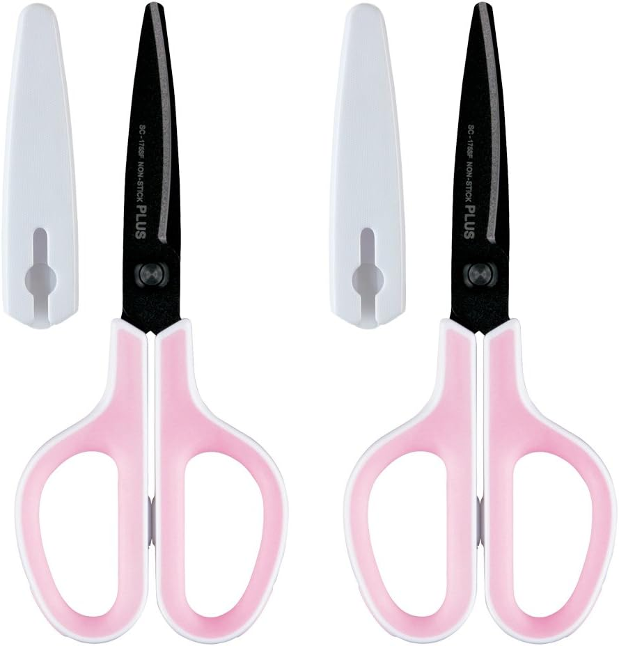Plus Scissors SC-175SF Fit Cut Curve Fluorine Coated Memory Foam Grip White Pink Set of 2 34547-2P image number 3