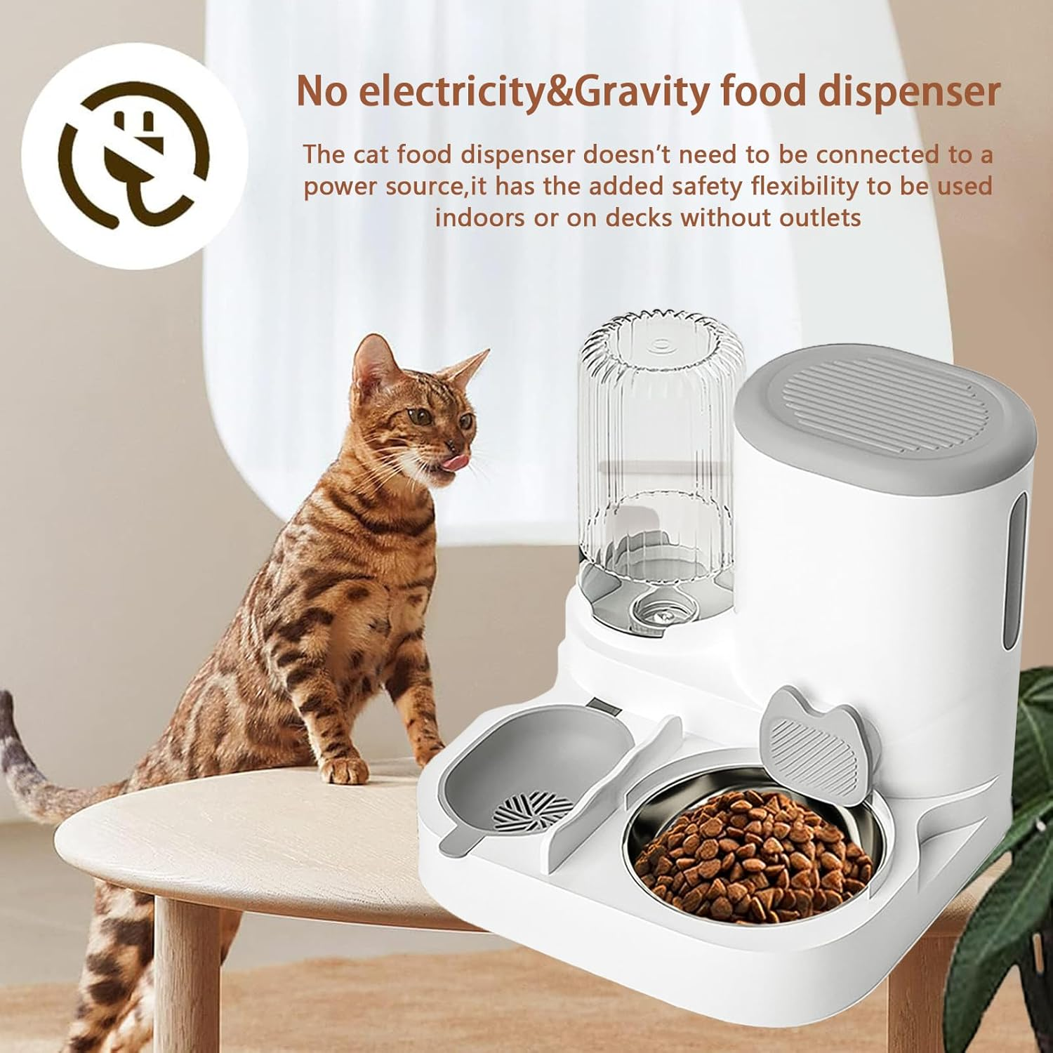 Gravity Cat Feeder and Water Dispenser, 2 in 1 Automatic Pet Waterer Detachable with Stainless Steel Pet Food Storage for Small Dog Puppy Cat Kitten Pet Easy Clean (Grey) image number 1
