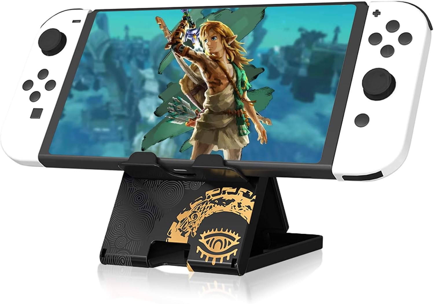 Busjoy Stand for Nintendo Switch, Switch OLED, Switch Lite, for Zelda Tears of the Kingdom Cute Holder Bracket, Adjustable Portable Foldable Non-Slip Playstand-Black - Animal Forest-Green image number 6