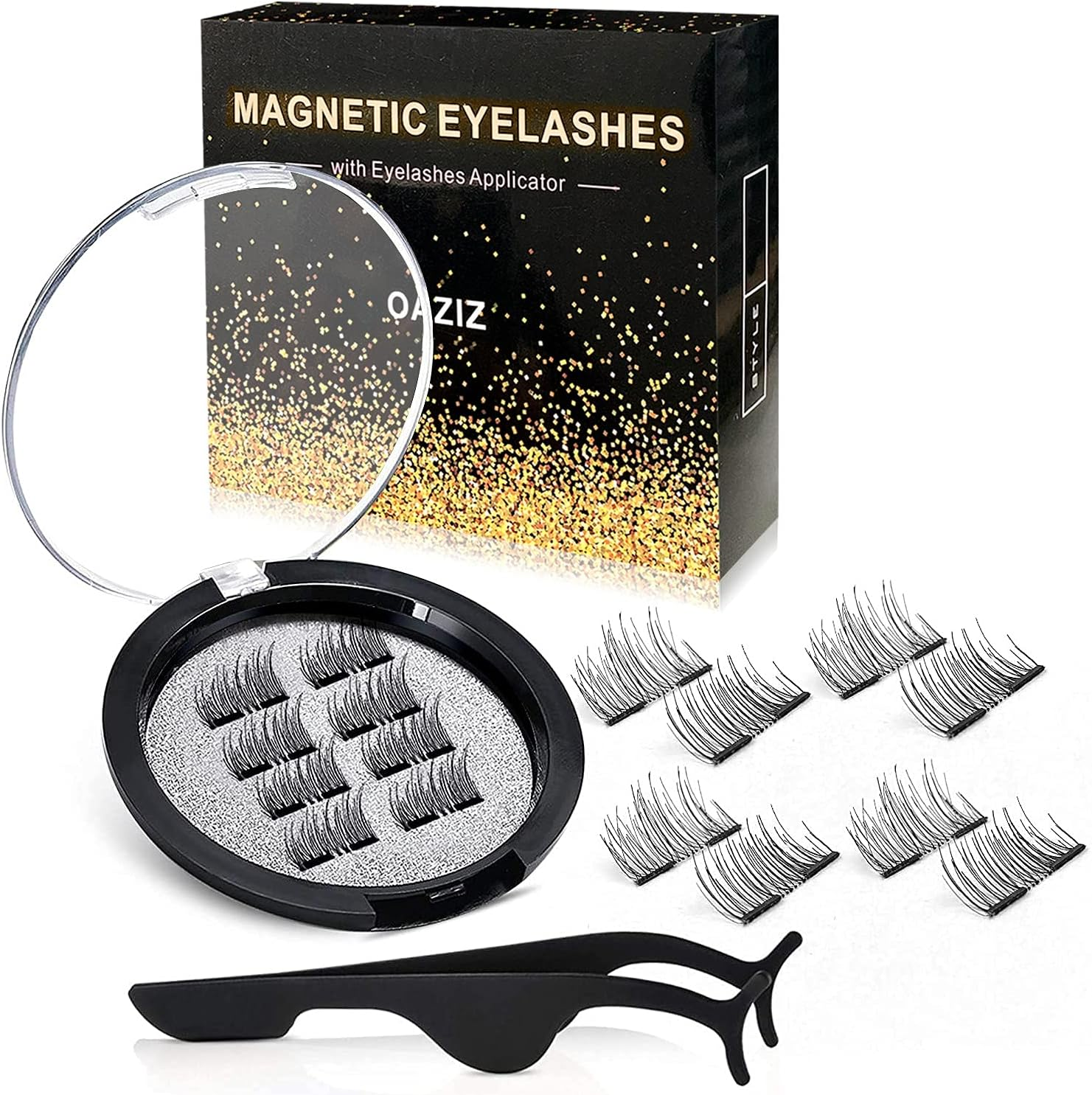 OAZIZ Dual Magnetic Eyelashes, 0.2Mm Ultra Thin Magnet, Easy to Wear & Light Weight, Best 3D Reusable Eyelashes, Magnetic Lashes Set with Applicator [8 PC with Tweezers] image number 6