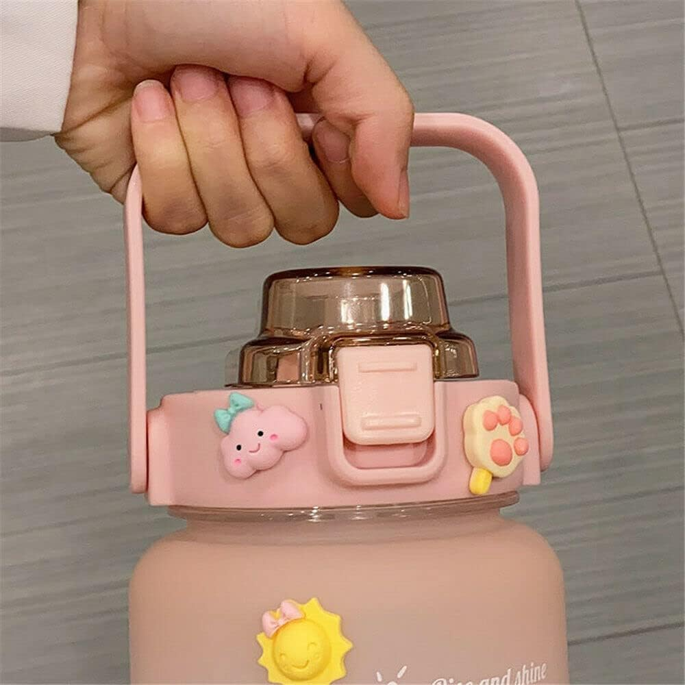 2L Sports Water Bottle Large Capacity Straw Time Motivational Fitness Jugs (Pink) - Purple image number 7