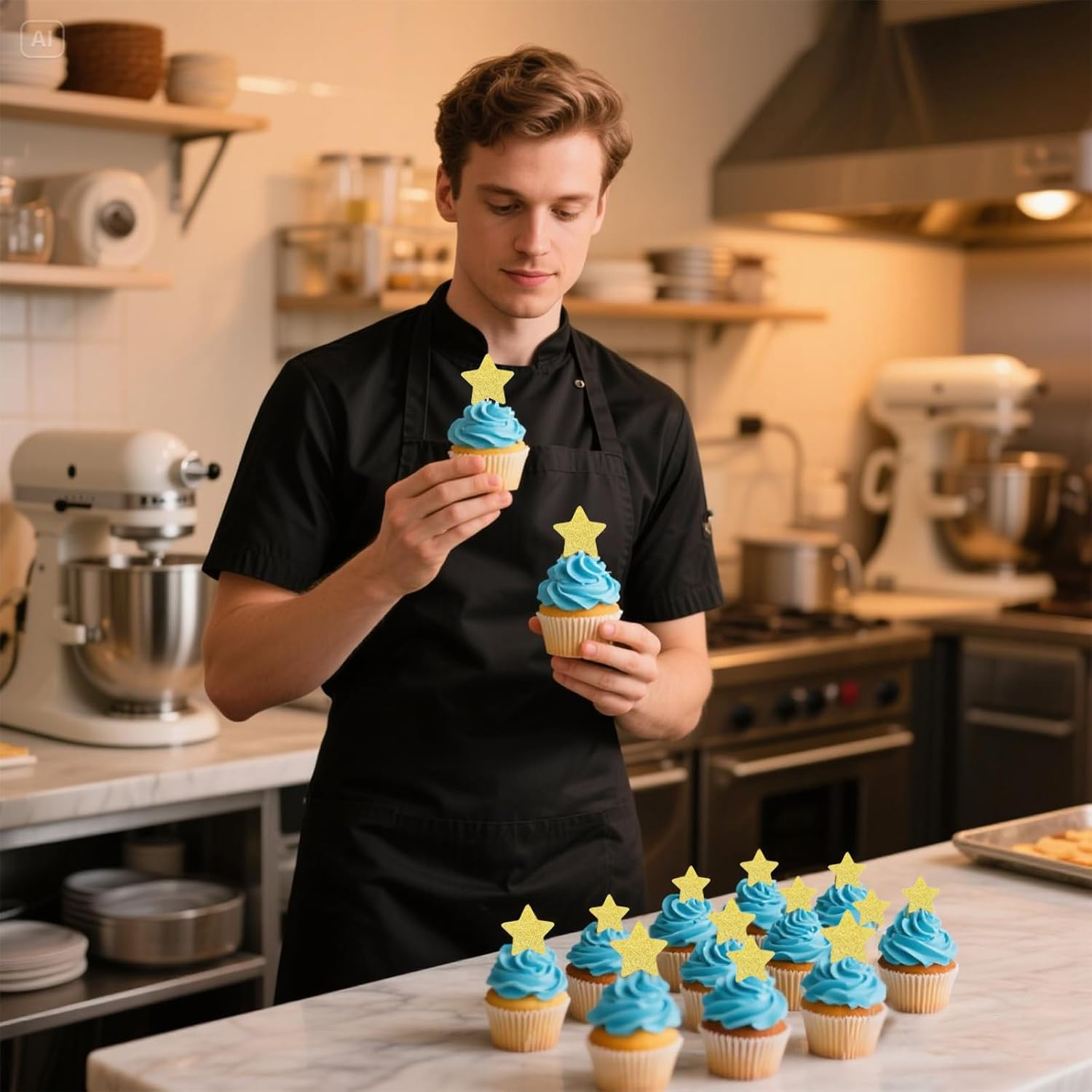 30PCS Gold Glitter Star Cake Toppers - Assorted Size Cupcake Picks for Birthday/Wedding/Baby Shower Decorations - Edible-Grade Party Supplies image number 2